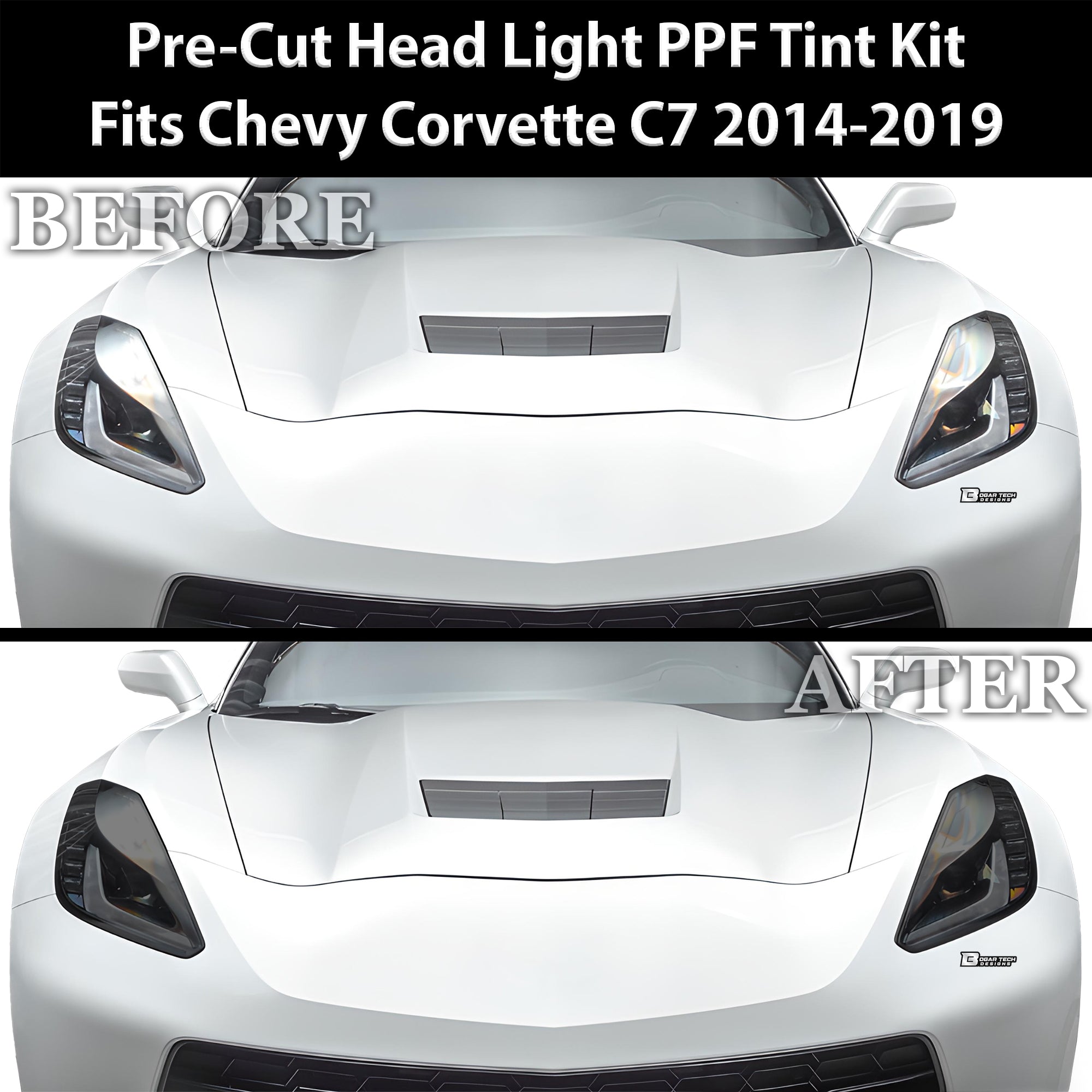 Full Headlight Taillight Precut Smoked PPF Tint Kit Film Overlay Fits Chevy Corvette C7 2014-2019