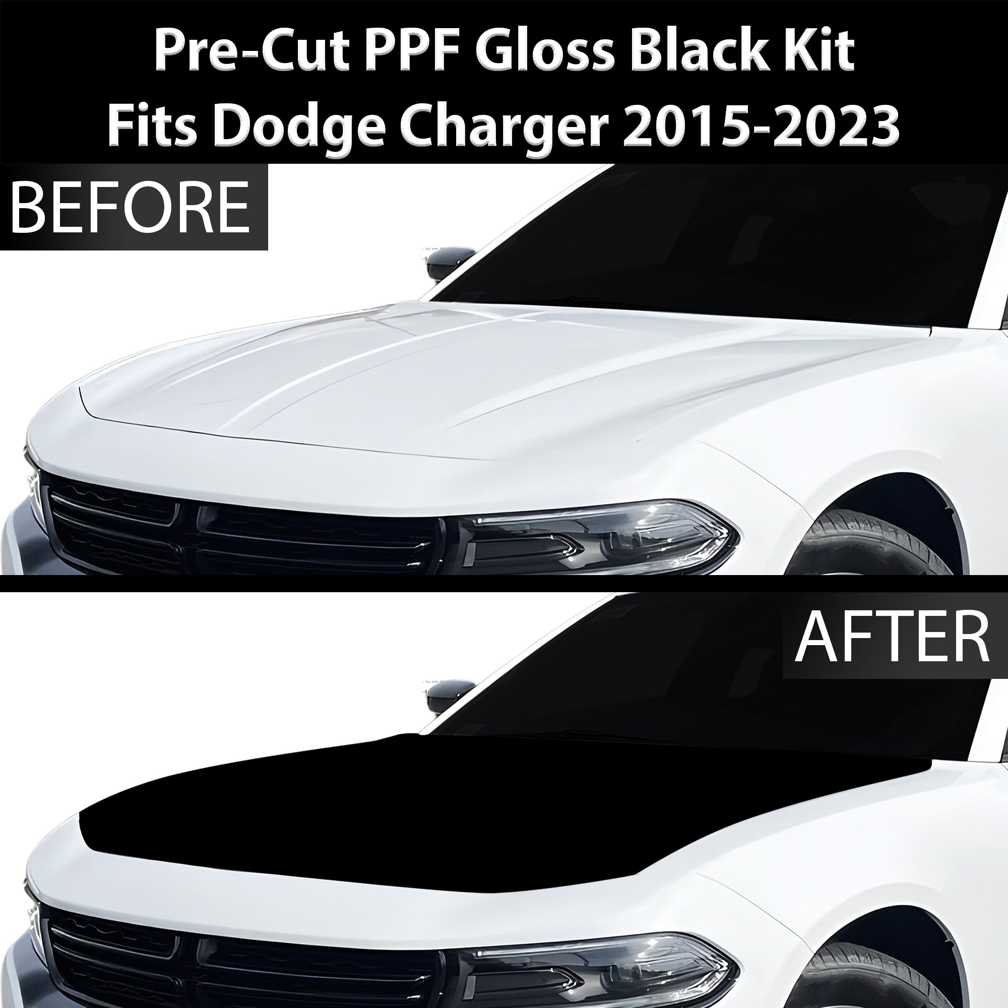 Fits Dodge Charger 2015-2023 Precut Premium Gloss Black Carbon Fiber Hood Paint Protection Film PPF Decal Film Kit