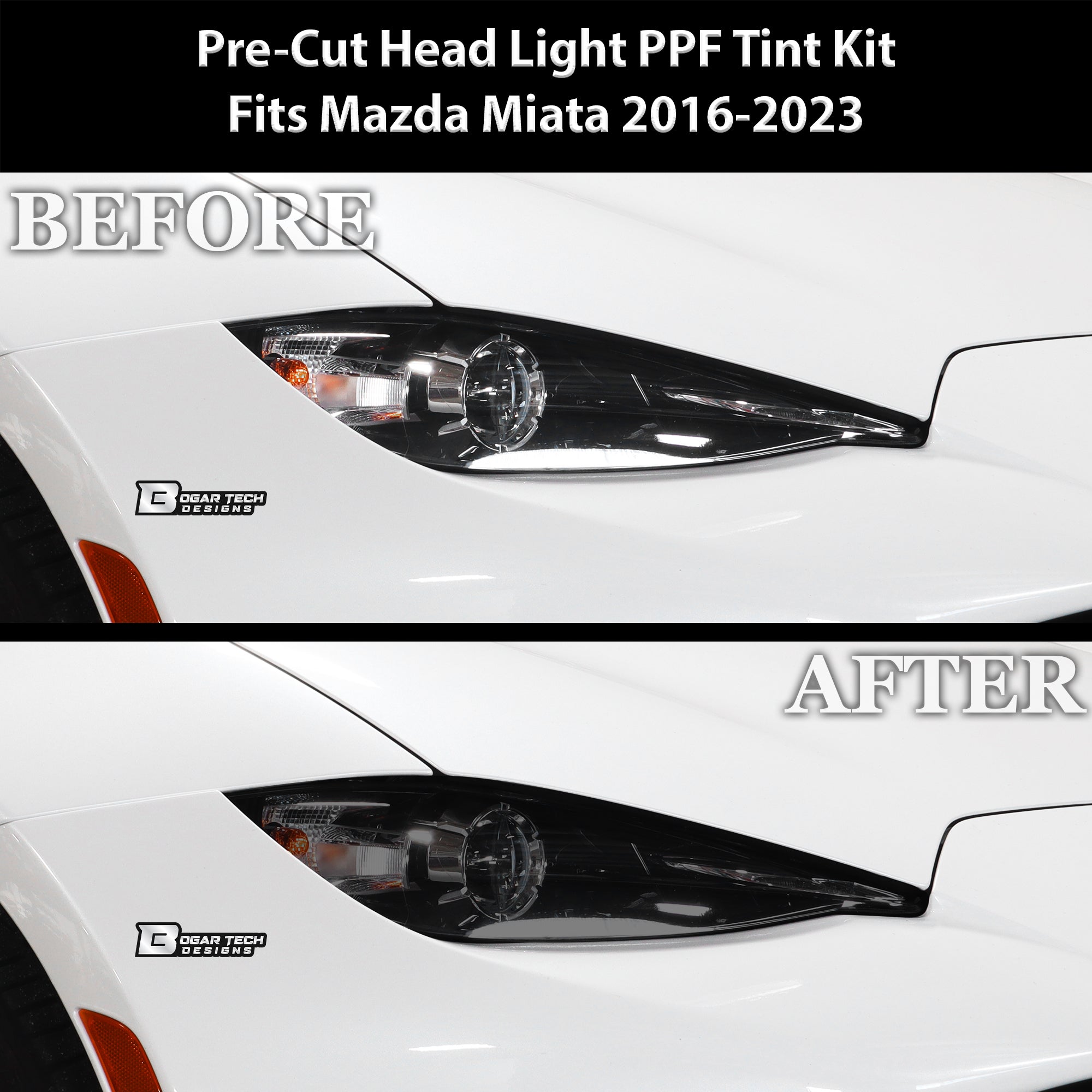 Full Headlight Taillight Precut Smoked PPF Tint Kit Film Overlay Fits Mazda Miata 2016-2025