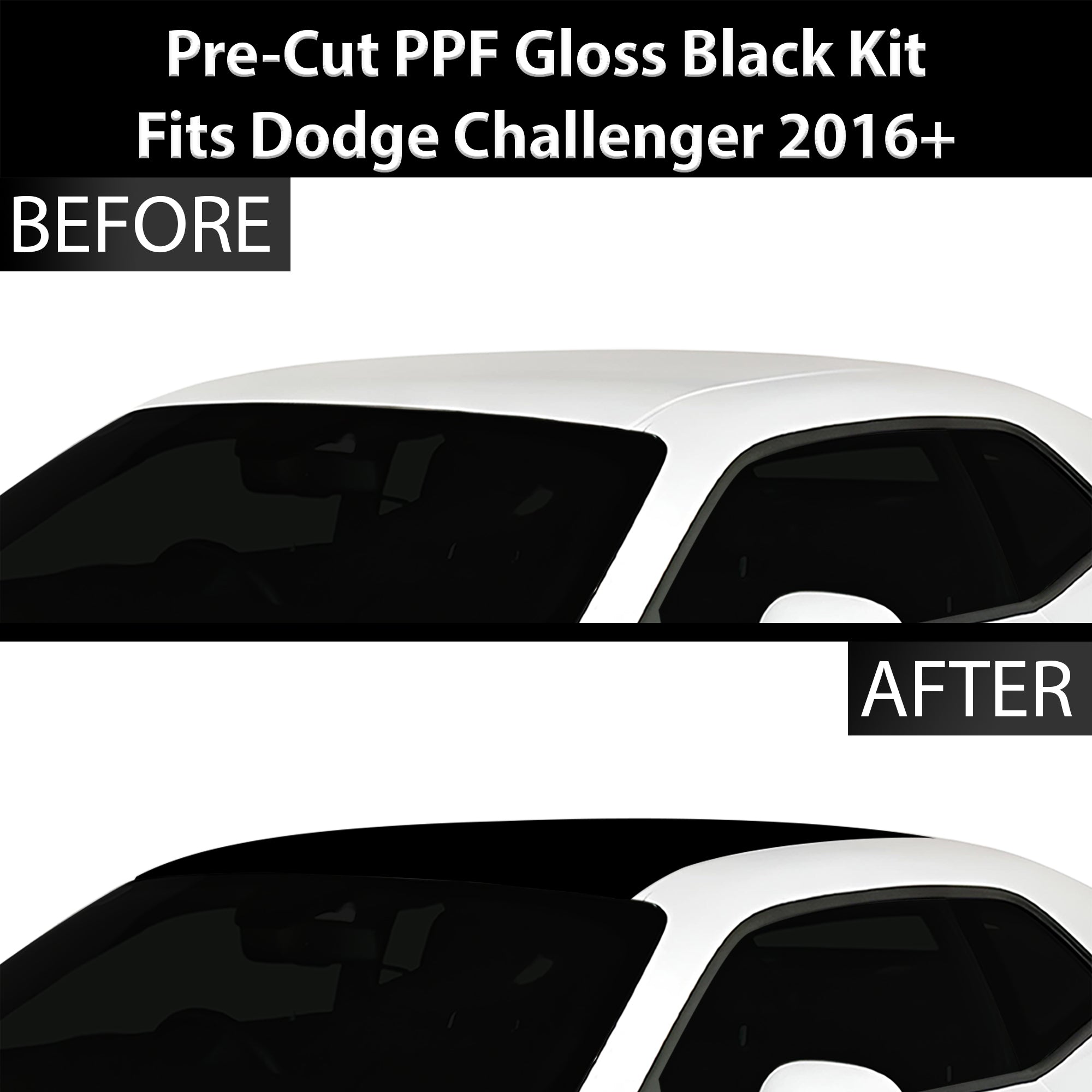 Fits Dodge Challenger 2016-2023 Precut Premium Gloss Black Carbon Fiber Roof Paint Protection Film PPF Decal Film Kit Coverage