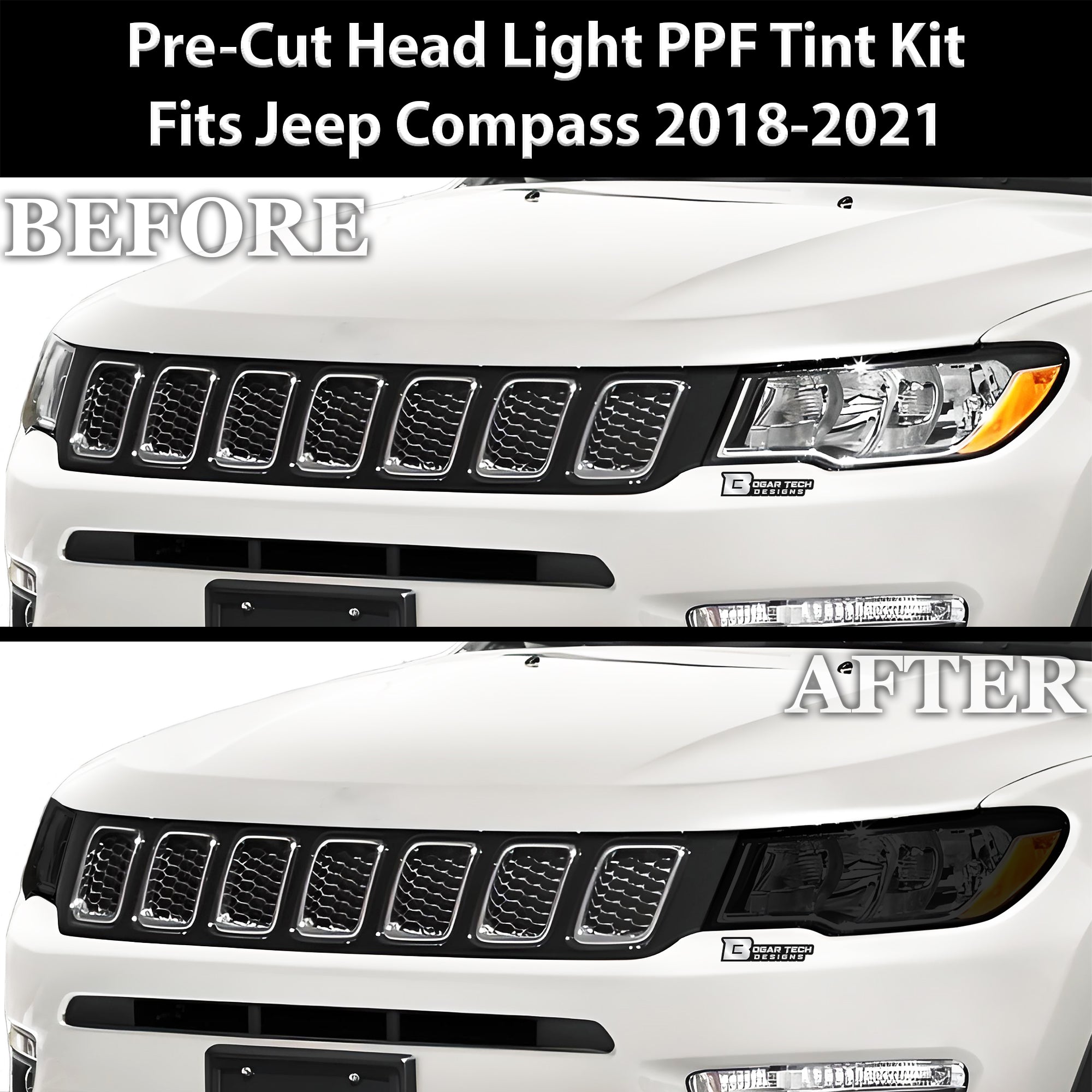Full Headlight Taillight Precut Smoked PPF Tint Kit Film Overlay Fits Jeep Compass 2018-2025 - 0