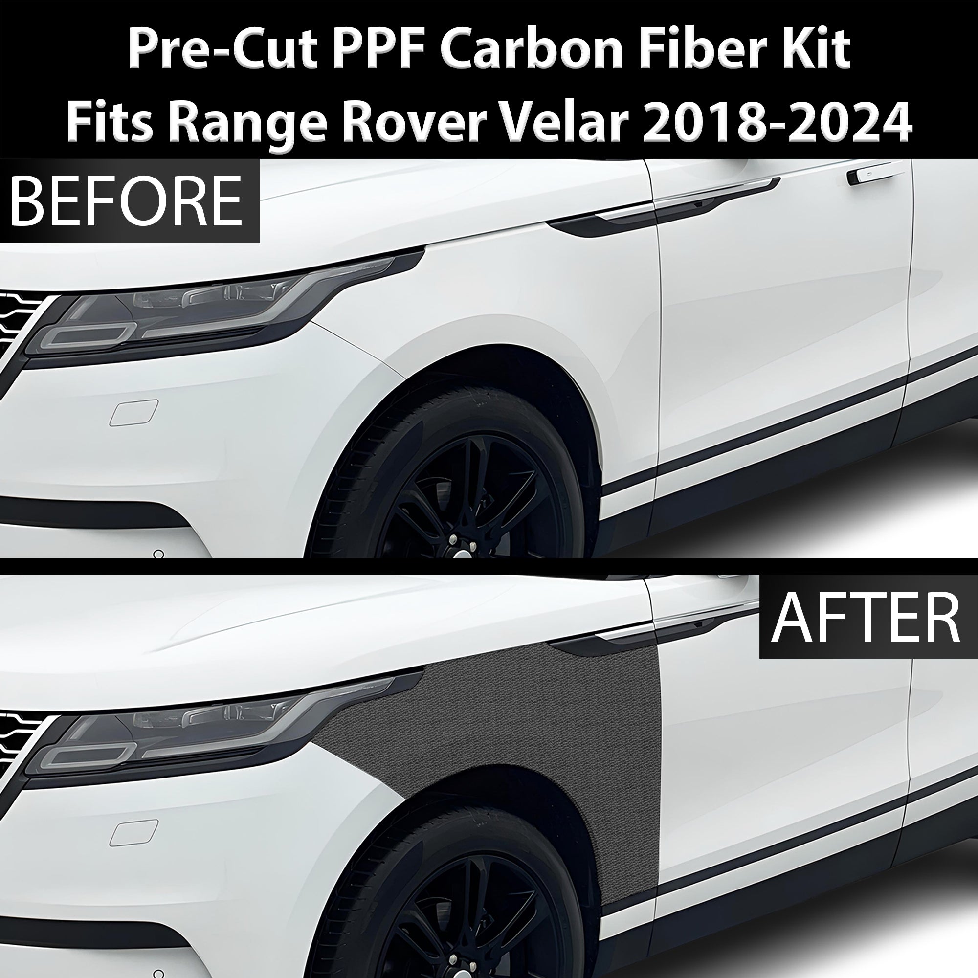 Fits Land Rover Range Rover Velar 2018+ Precut Premium Gloss Black Carbon Fiber Fender Paint Protection Film PPF Decal Film Kit Cover - 0