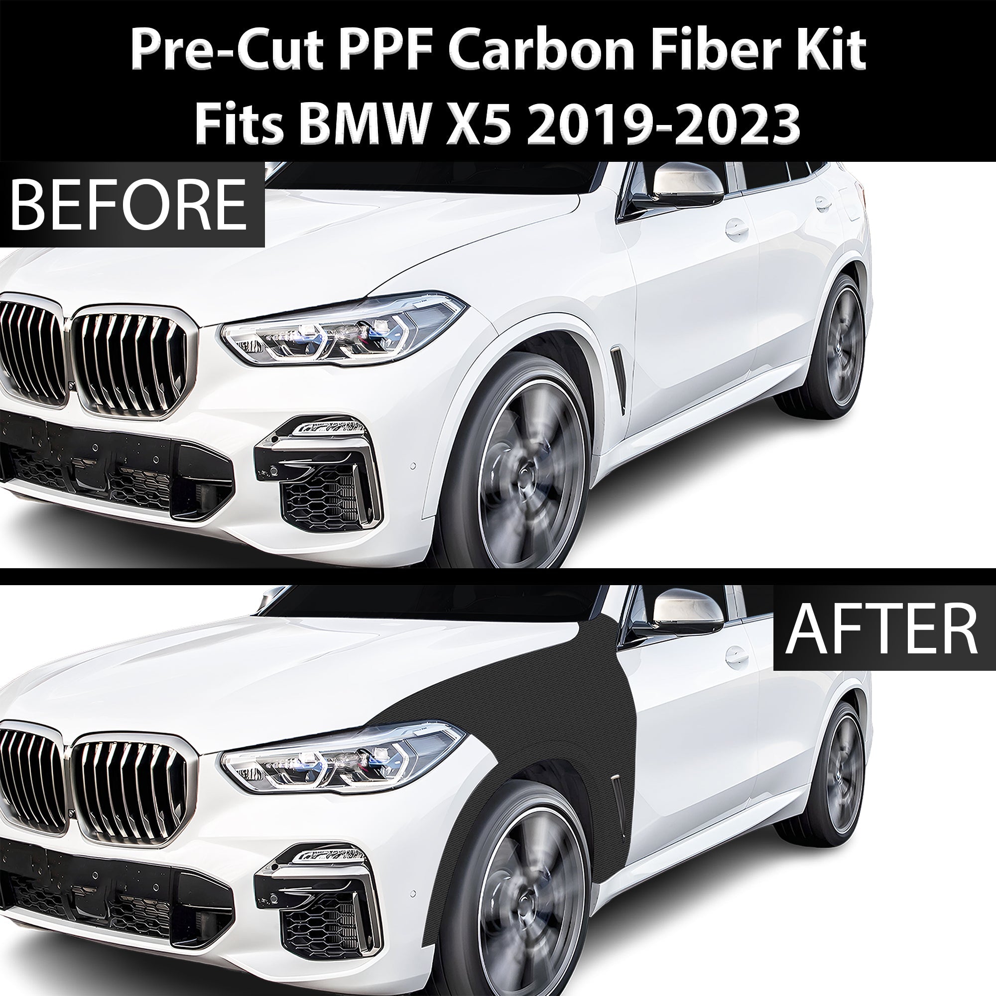 Fits BMW X5 2019-2023 Precut Premium Gloss Black Carbon Fiber Fender Paint Protection Film PPF Decal Film Kit - 0
