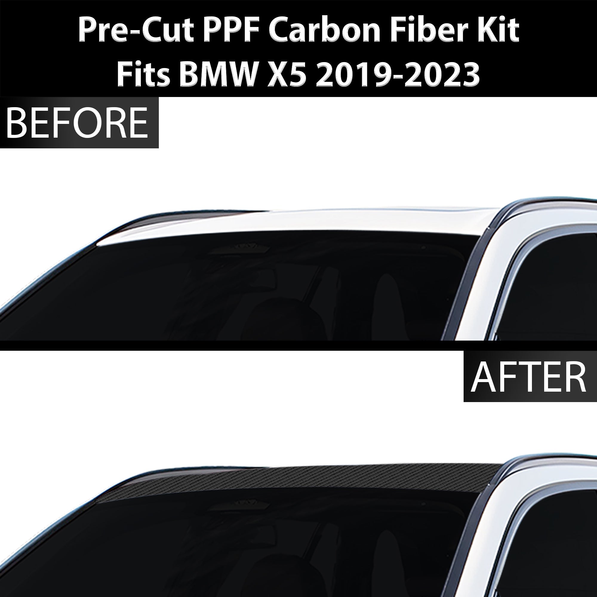 Fits BMW X5 2019-2023 Precut Premium Gloss Black Carbon Fiber Roof Paint Protection Film PPF Decal Film Kit - 0