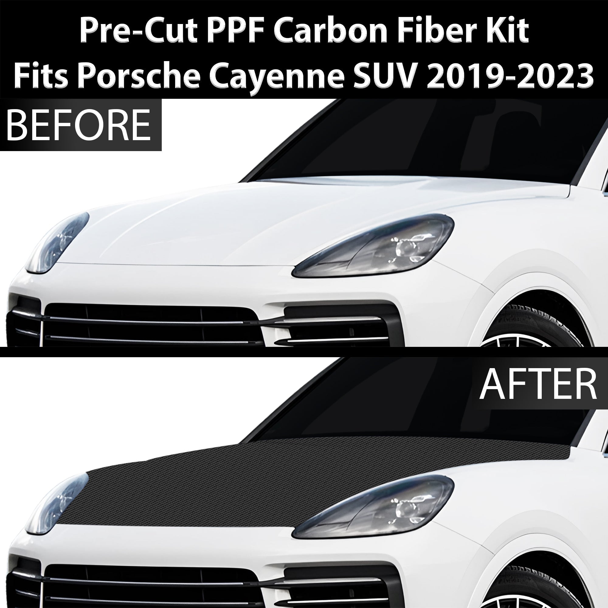 Fits Porsche Cayenne 2019-2023 Precut Premium Gloss Black Carbon Fiber Hood Paint Protection Film PPF Decal Film Kit - 0