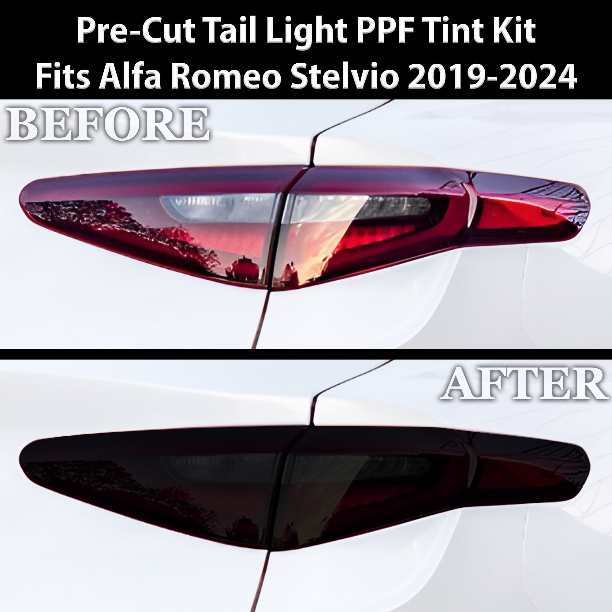 Full Headlight Taillight Precut Smoked PPF Tint Kit Film Overlay Fits Alfa Romeo Stelvio 2019-2025 - 0