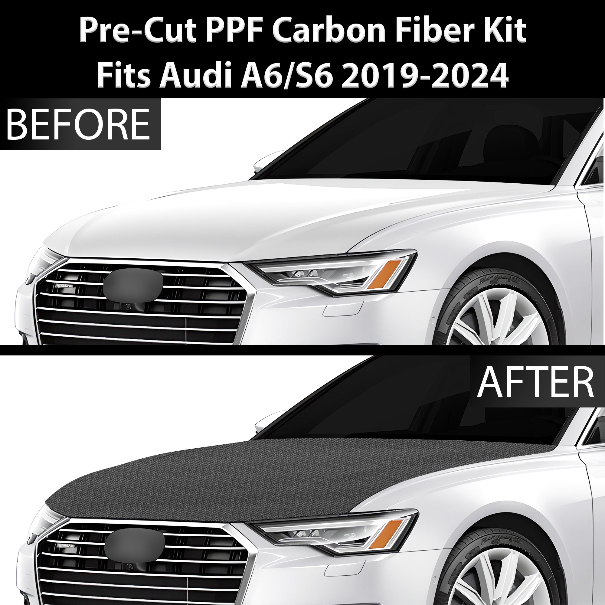 Fits Audi A6 S6 2019+ Precut Premium Gloss Black Carbon Fiber Hood Paint Protection Film PPF Decal Film Kit Cover - 0