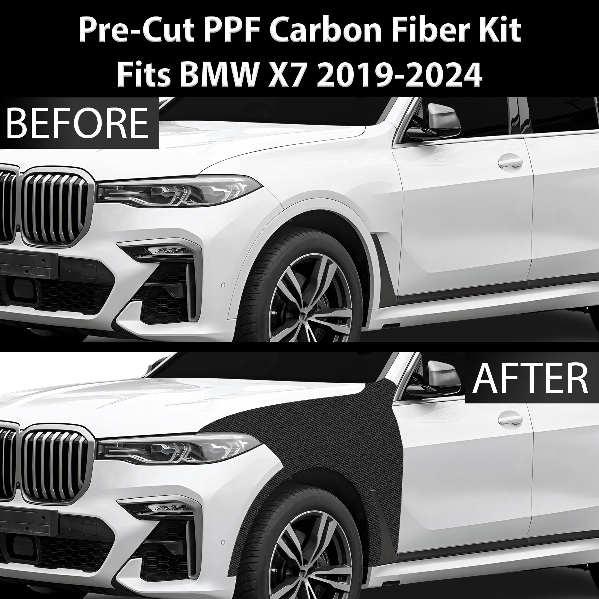 Fits BMW X7 2019+ Precut Premium Gloss Black Carbon Fiber Fender Paint Protection Film PPF Decal Film Kit - 0