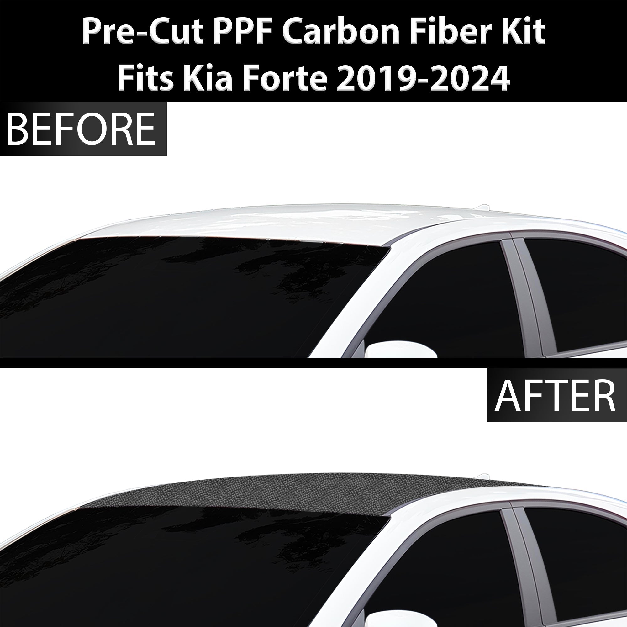 Fits KIA Forte 2019-2024 Precut Premium Gloss Black Carbon Fiber Roof Paint Protection Film PPF Decal Film Kit Coverage - 0