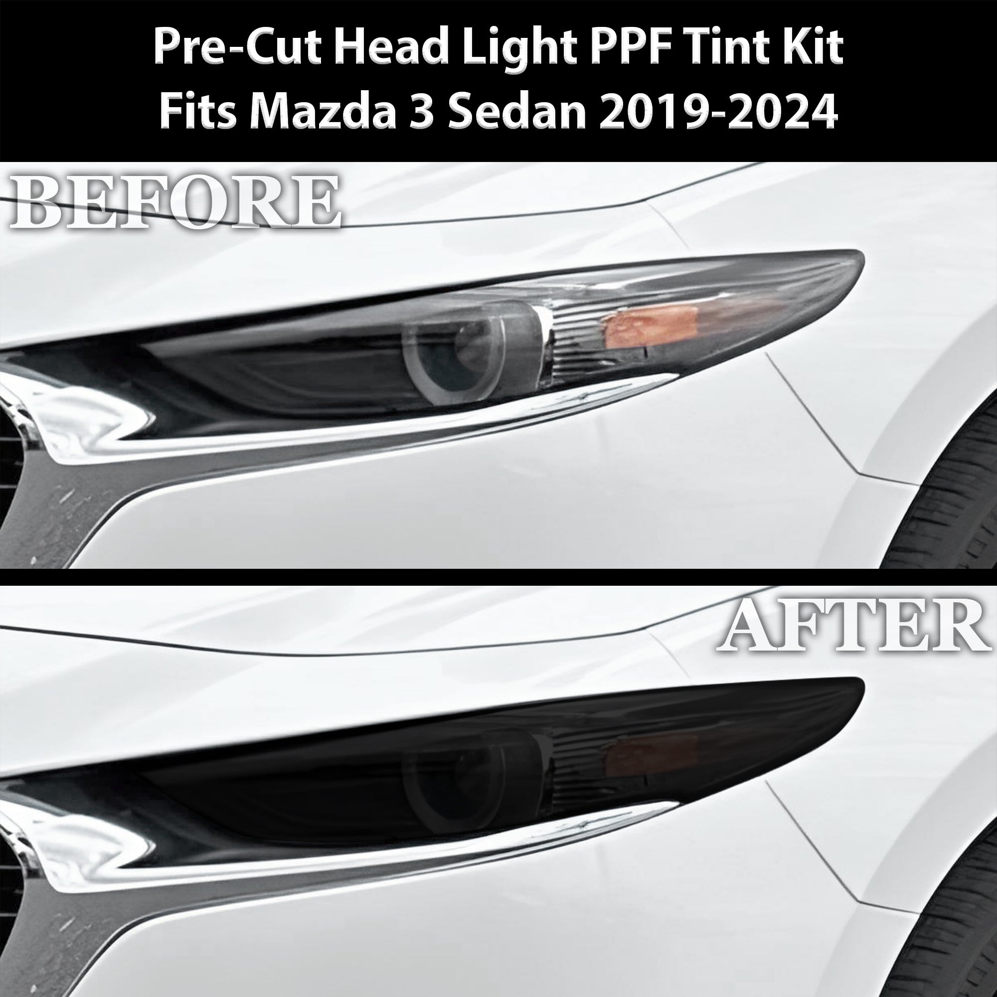 Full Headlight Taillight Precut Smoked PPF Tint Kit Film Overlay Fits Mazda 3 2019-2025