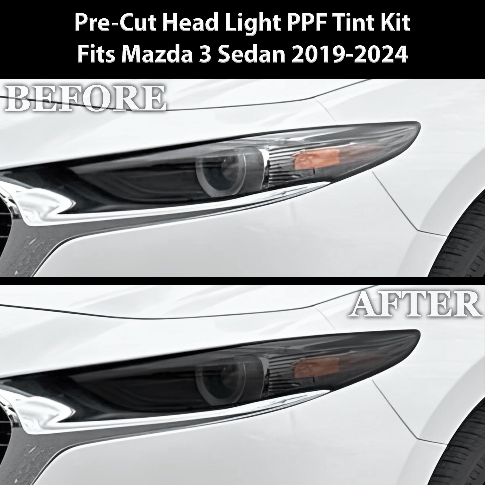 Full Headlight Taillight Precut Smoked PPF Tint Kit Film Overlay Fits Mazda 3 2019-2025