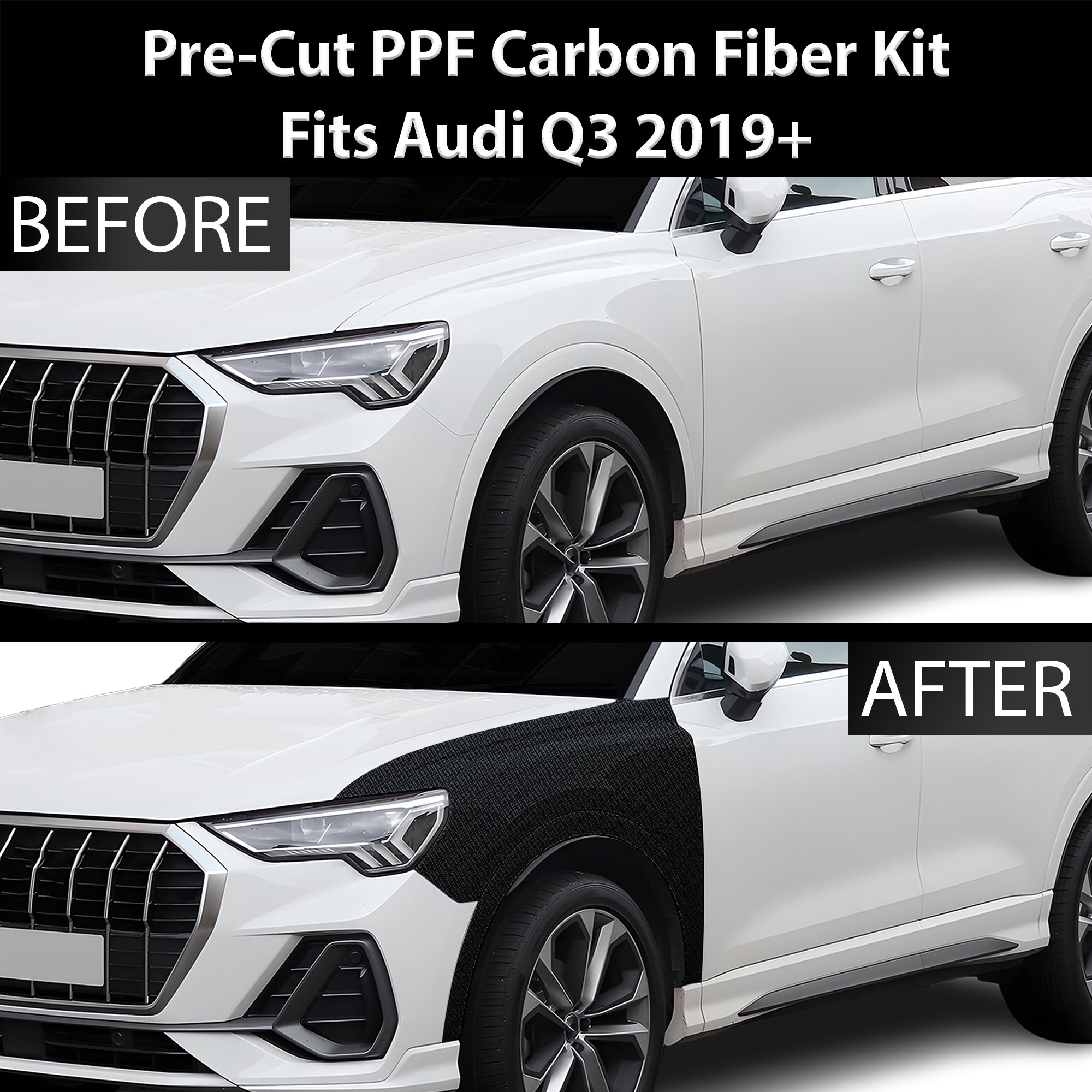 Fits Audi Q3 2019+ Precut Premium Gloss Black Carbon Fiber Fender Paint Protection Film PPF Decal Film Kit Cover - 0