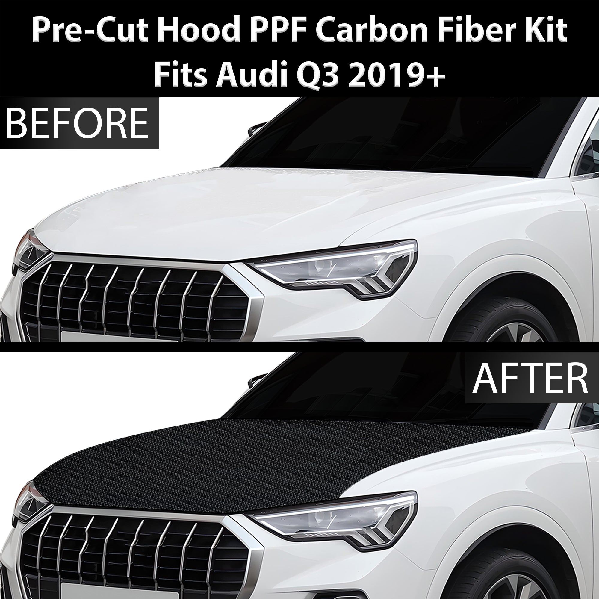 Fits Audi Q3 2019+ Precut Premium Gloss Black Carbon Fiber Hood Paint Protection Film PPF Decal Film Kit Cover - 0