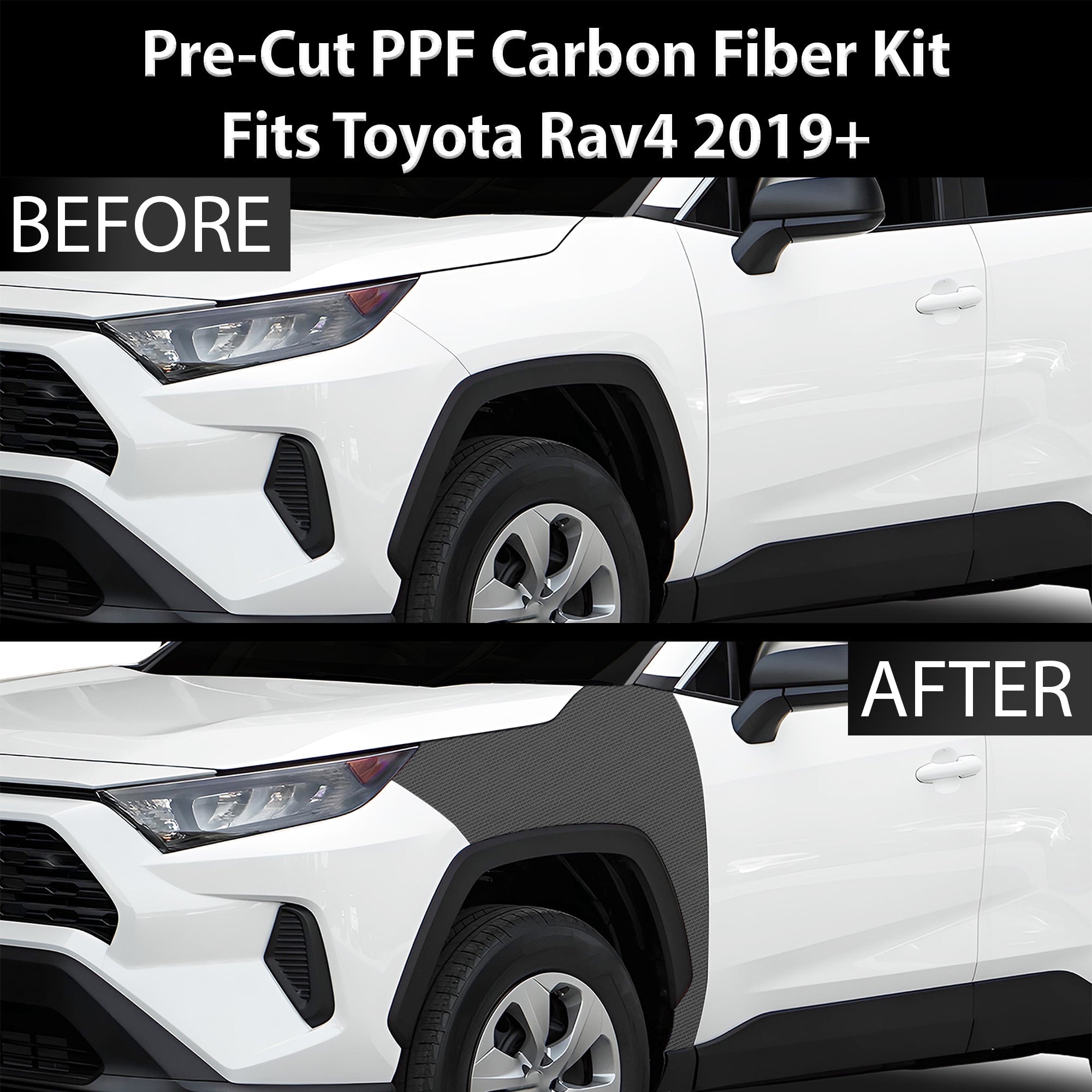 Fits Toyota RAV4 2019-2024 Precut Premium Gloss Black Carbon Fiber Fender Paint Protection Film PPF Decal Film Kit - 0