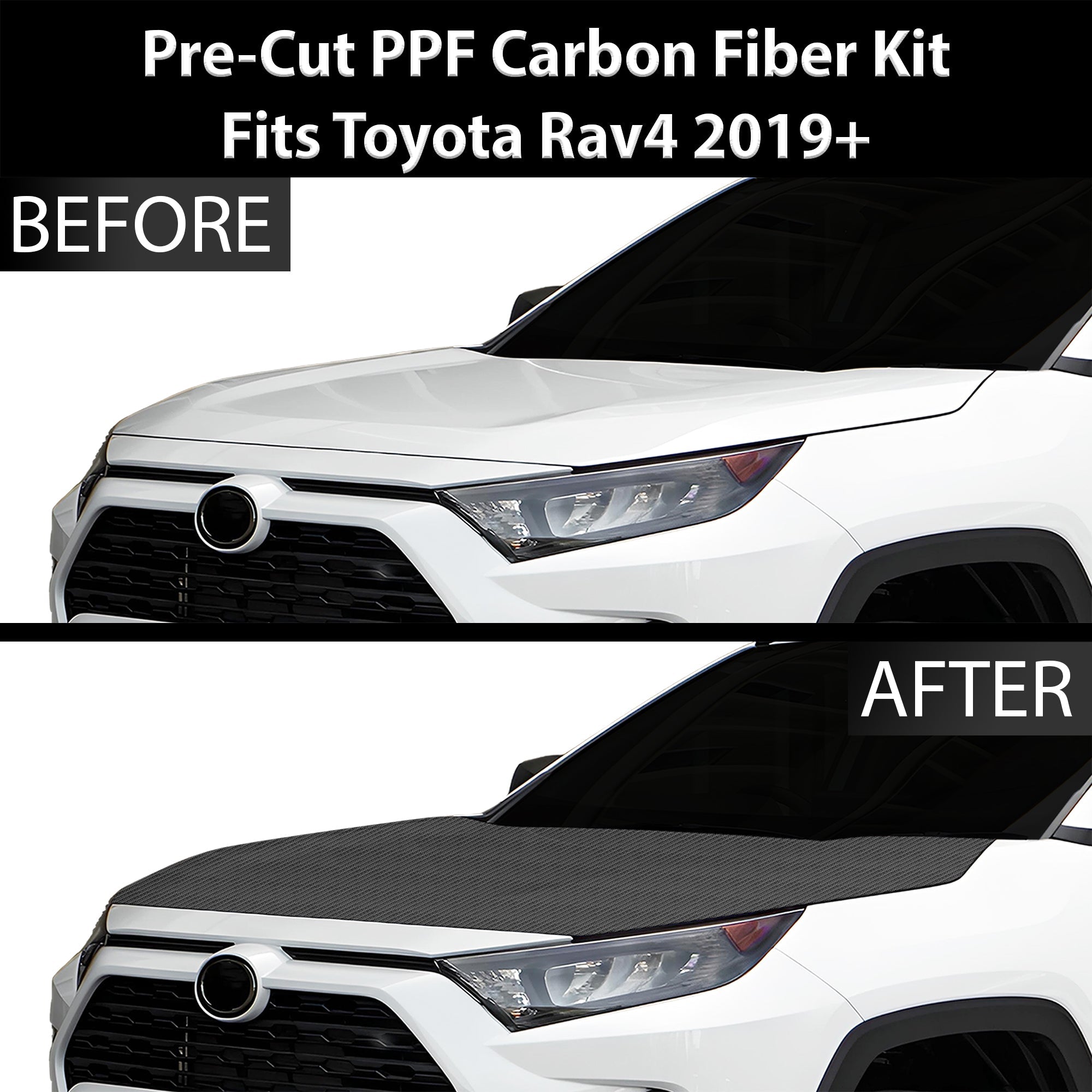 Fits Toyota RAV4 2019-2024 Precut Premium Gloss Black Carbon Fiber Hood Paint Protection Film PPF Decal Film Kit - 0