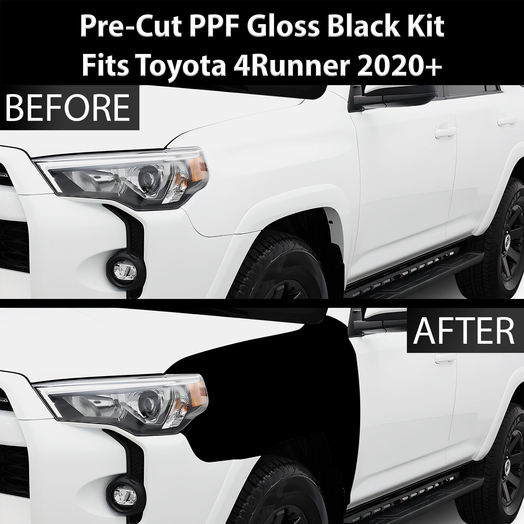 Fits Toyota 4Runner 2014-2024 Precut Premium Gloss Black Carbon Fiber Fender Paint Protection Film PPF Decal Film Kit