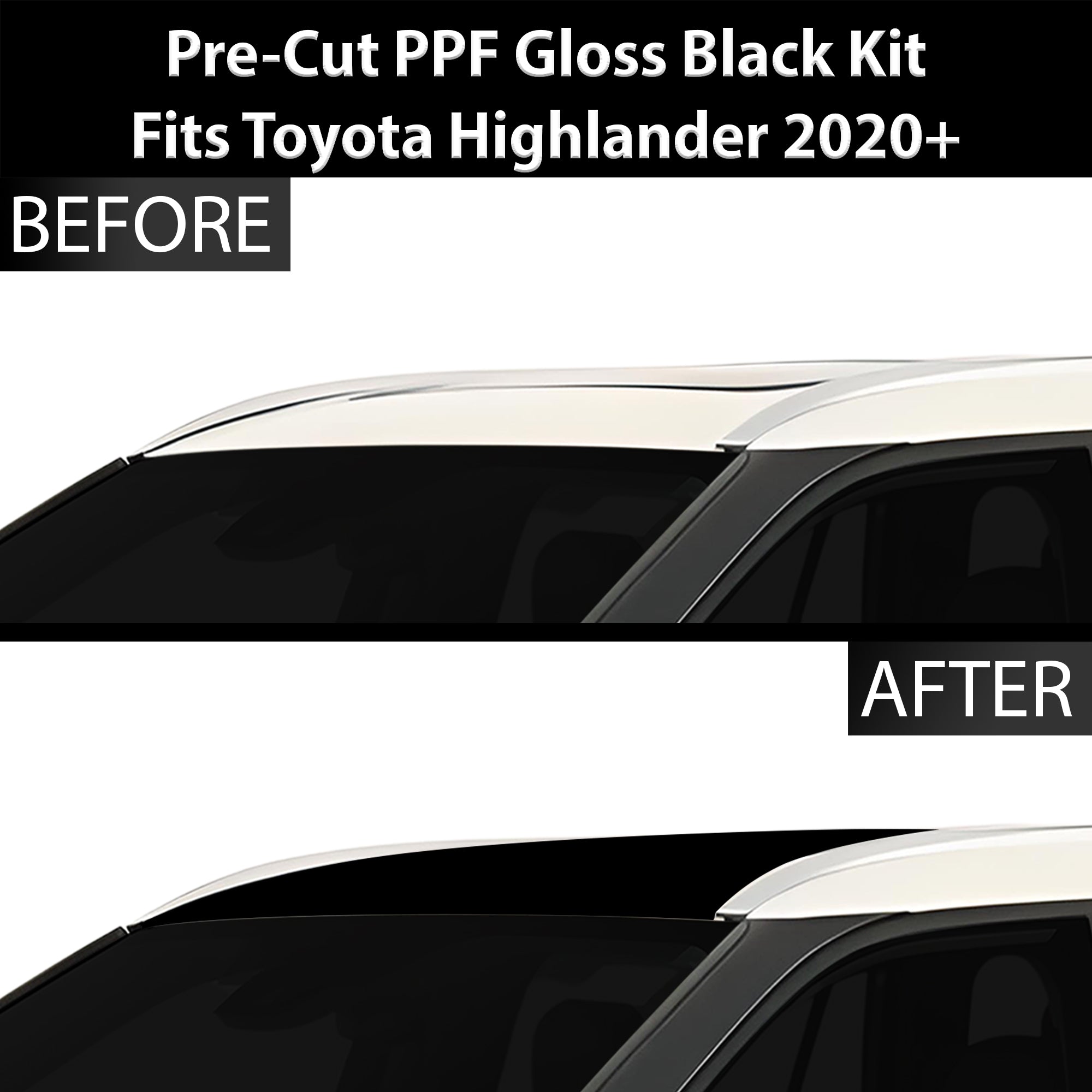 Fits Toyota Highlander 2020-2024 Precut Premium Gloss Black Carbon Fiber Roof Paint Protection Film PPF Decal Film Kit