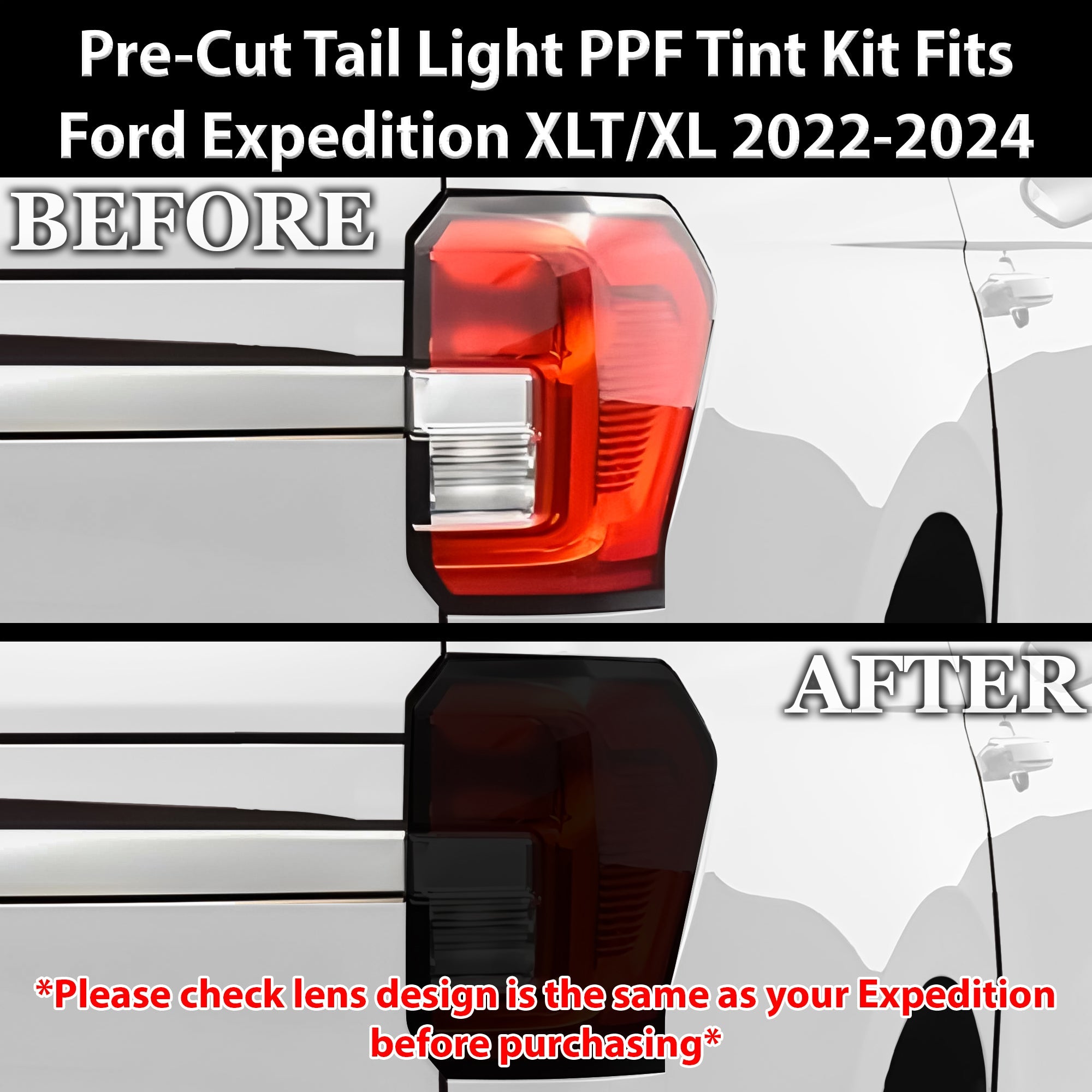 Full Headlight Taillight Precut Smoked PPF Tint Kit Film Overlay Fits Ford Expedition 2022-2024 - 0