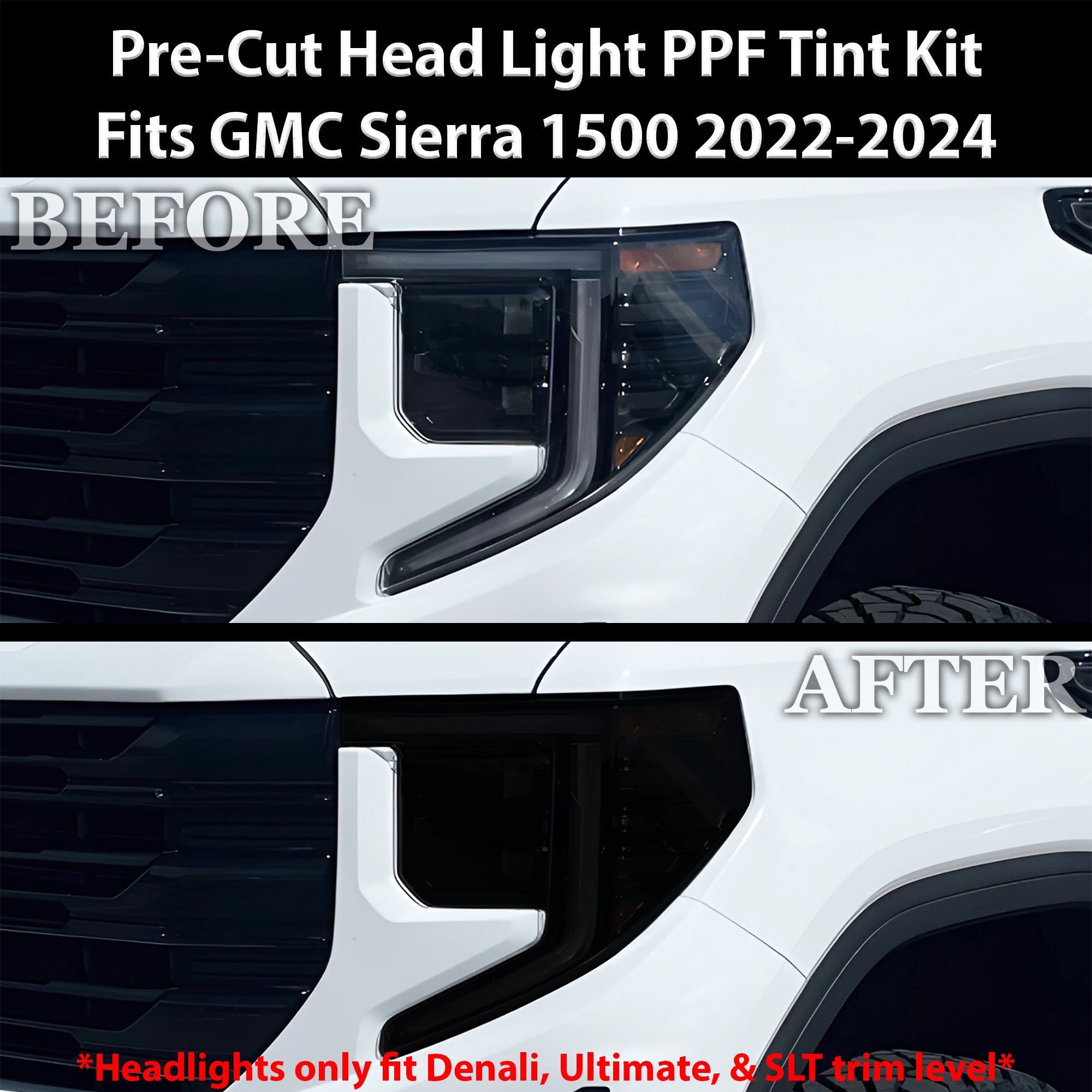 Full Headlight Taillight Precut Smoked PPF Tint Kit Film Overlay Fits GMC Sierra 2022-2025 - 0