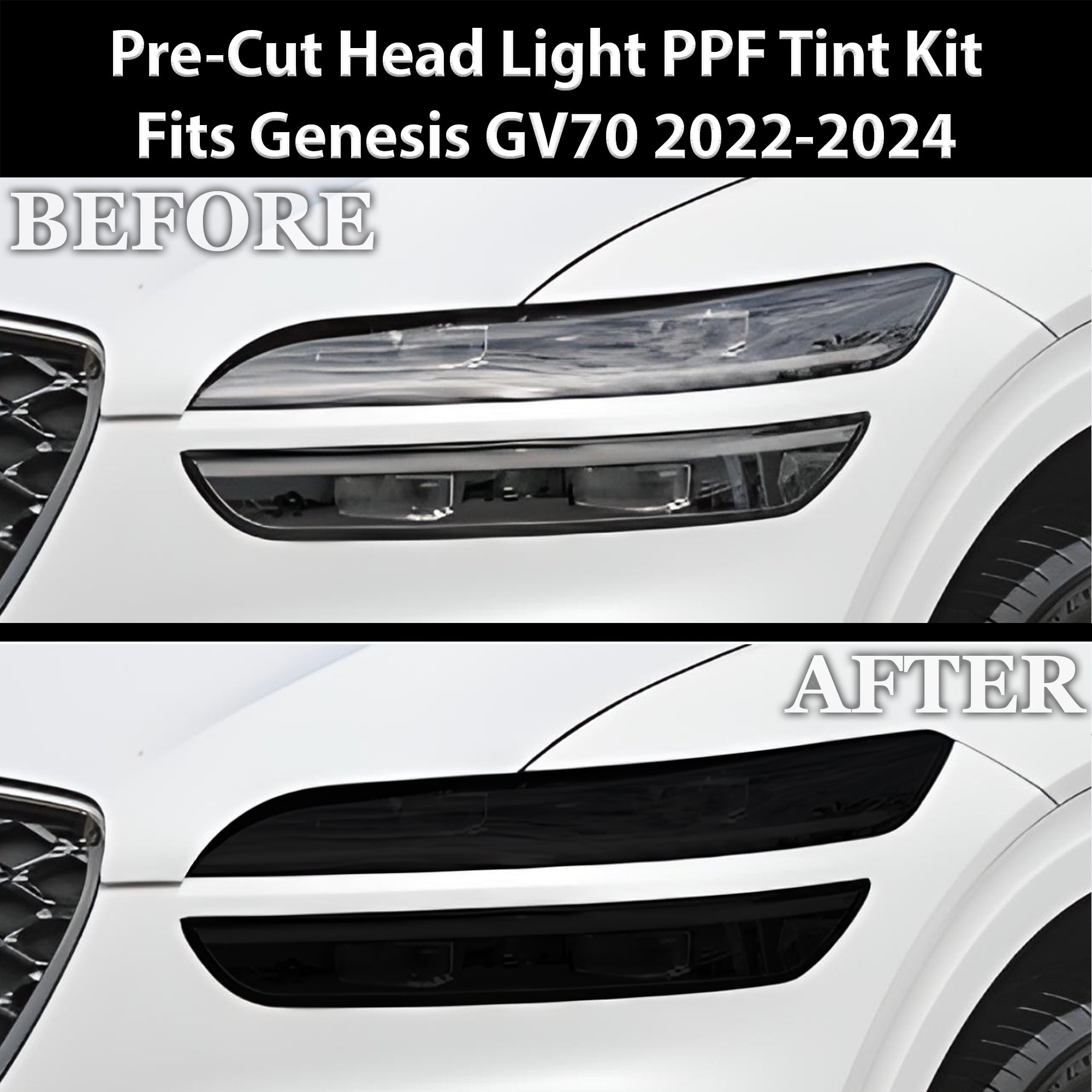 Full Headlight Taillight Precut Smoked PPF Tint Kit Film Overlay Fits Genesis GV70 2022-2025