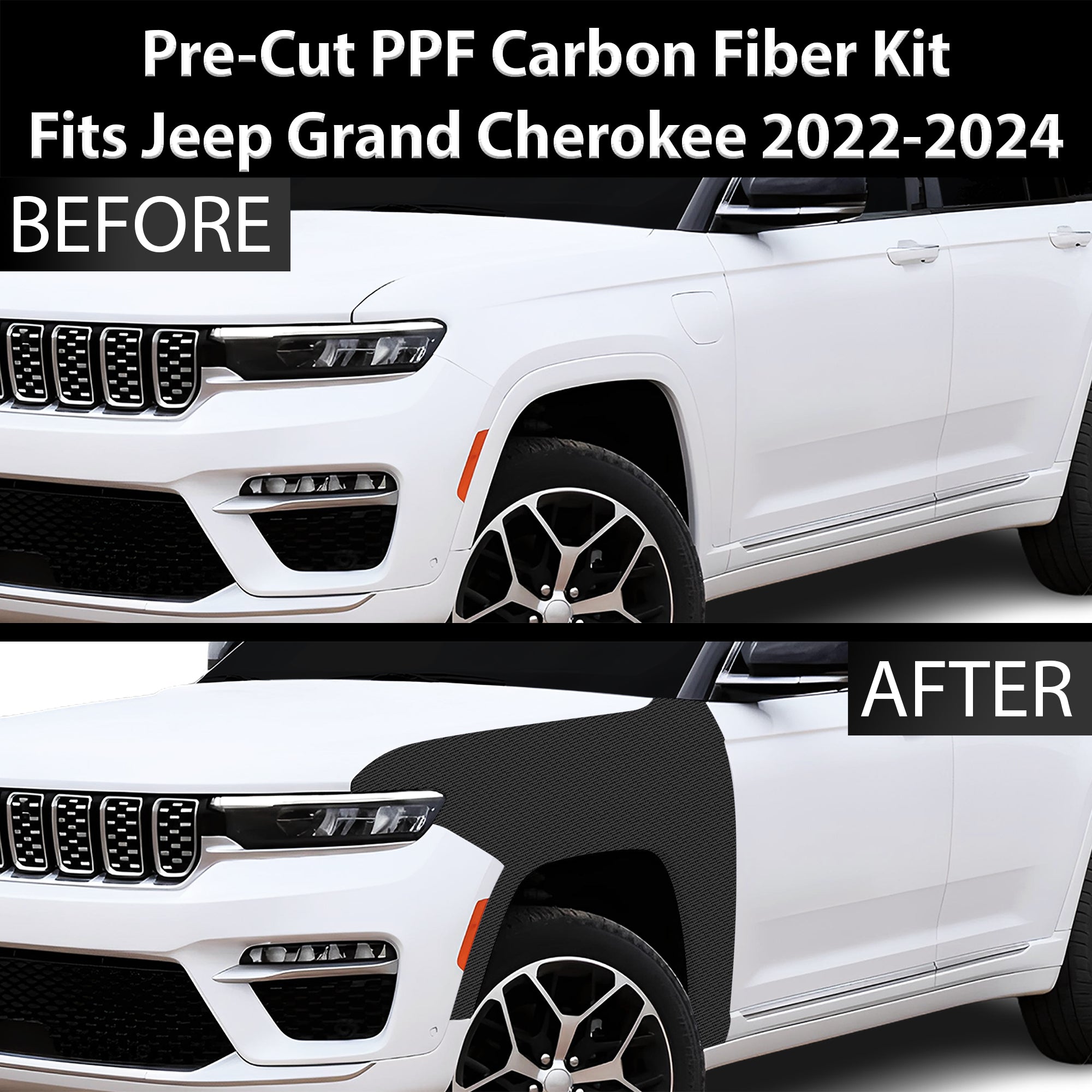Fits Jeep Grand Cherokee 2022+ Precut Premium Gloss Black Carbon Fiber Fender Paint Protection Film PPF Decal Film Kit - 0