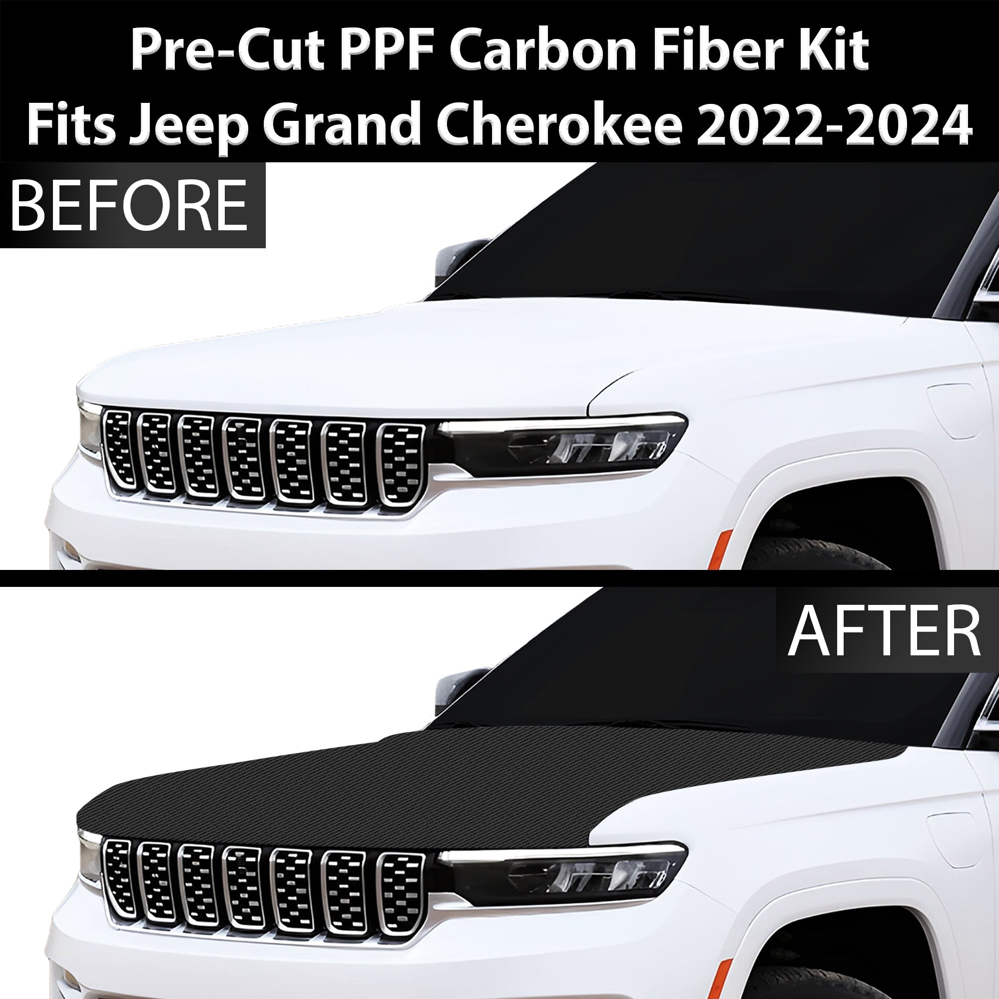 Fits Jeep Grand Cherokee 2022+ Precut Premium Gloss Black Carbon Fiber Hood Paint Protection Film PPF Decal Film Kit - 0