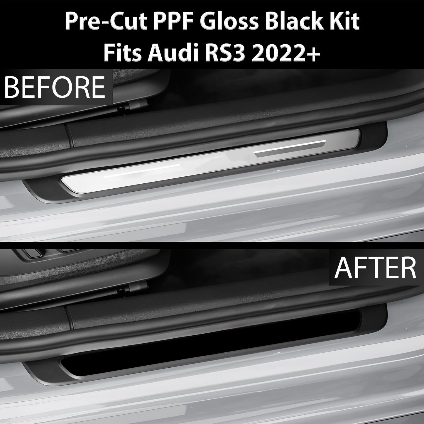Fits Audi RS3 2022-2024 Precut Door Sill Premium Paint Protection Film PPF Decal Film Kit, Gloss Black Carbon Fiber