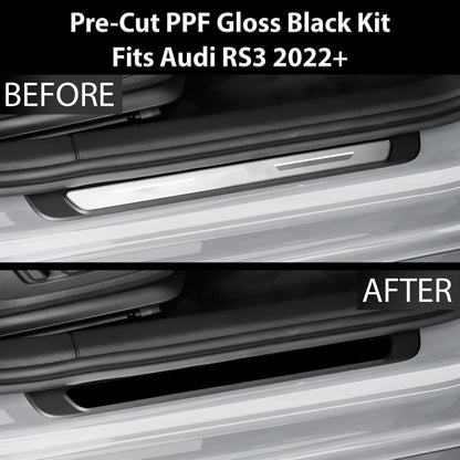 Fits Audi RS3 2022-2024 Precut Door Sill Premium Paint Protection Film PPF Decal Film Kit, Gloss Black Carbon Fiber