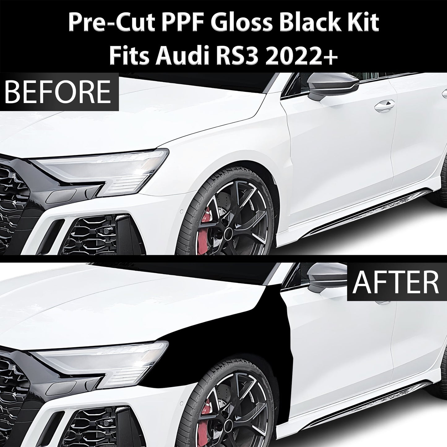 Fits Audi RS3 2022-2024 Precut Premium Gloss Black Carbon Fiber Fender Paint Protection Film PPF Decal Film Kit