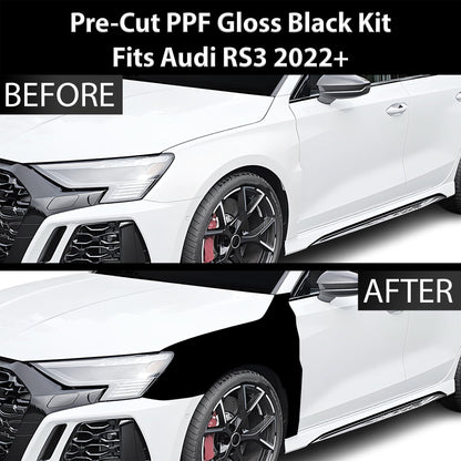 Fits Audi RS3 2022-2024 Precut Premium Gloss Black Carbon Fiber Fender Paint Protection Film PPF Decal Film Kit