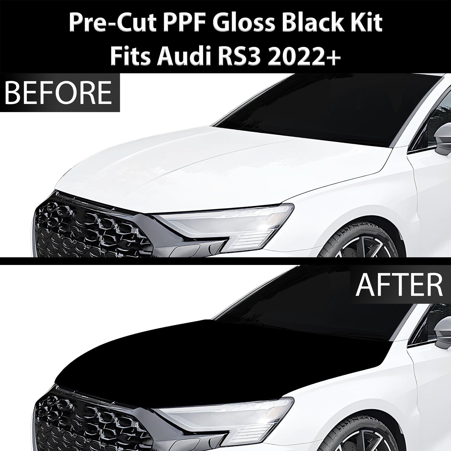 Fits Audi RS3 2022-2024 Precut Premium Gloss Black Carbon Fiber Hood Paint Protection Film PPF Decal Film Kit