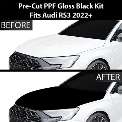 Fits Audi RS3 2022-2024 Precut Premium Gloss Black Carbon Fiber Hood Paint Protection Film PPF Decal Film Kit