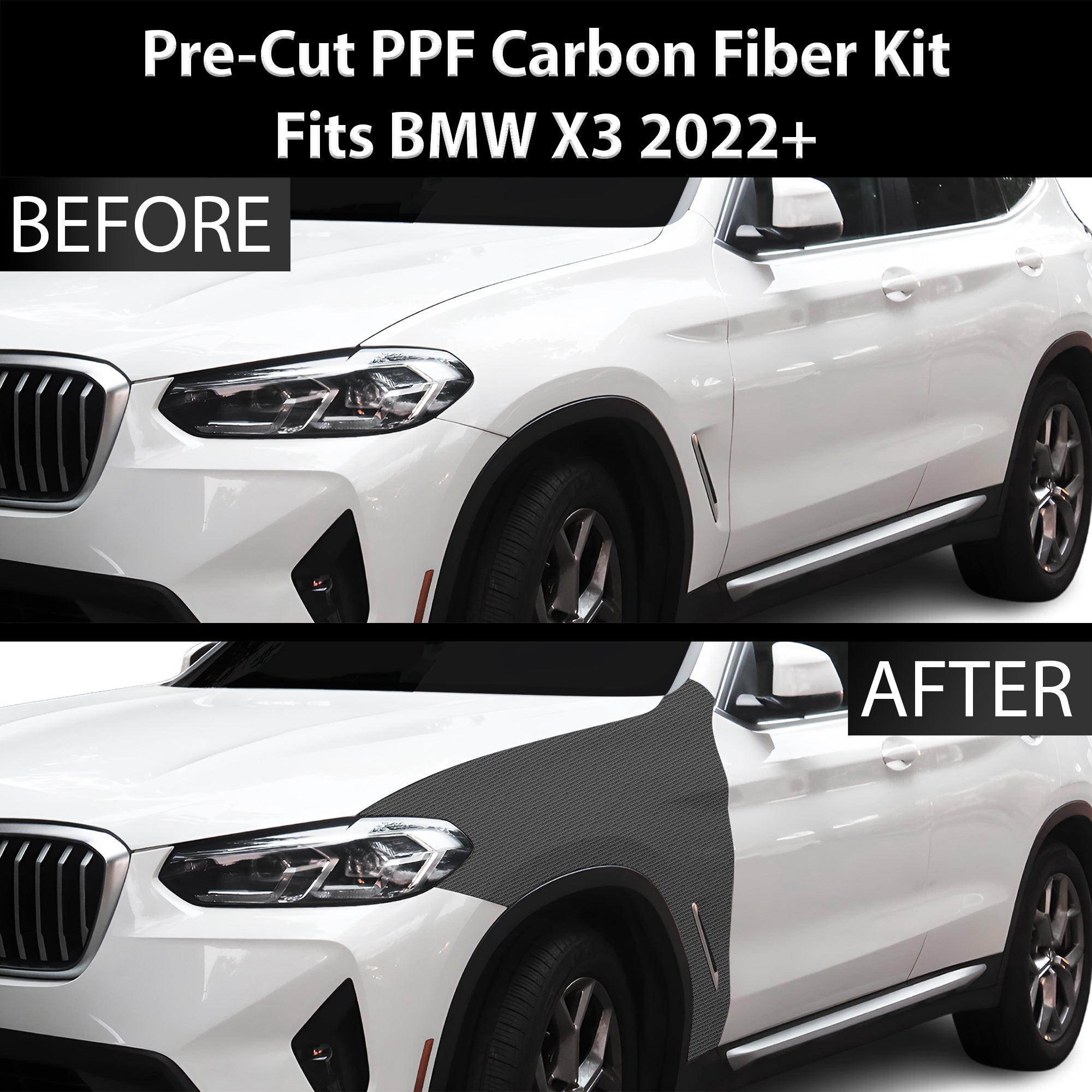 Fits BMW X3 2022+ Precut Premium Gloss Black Carbon Fiber Fender Paint Protection Film PPF Decal Film Kit - 0