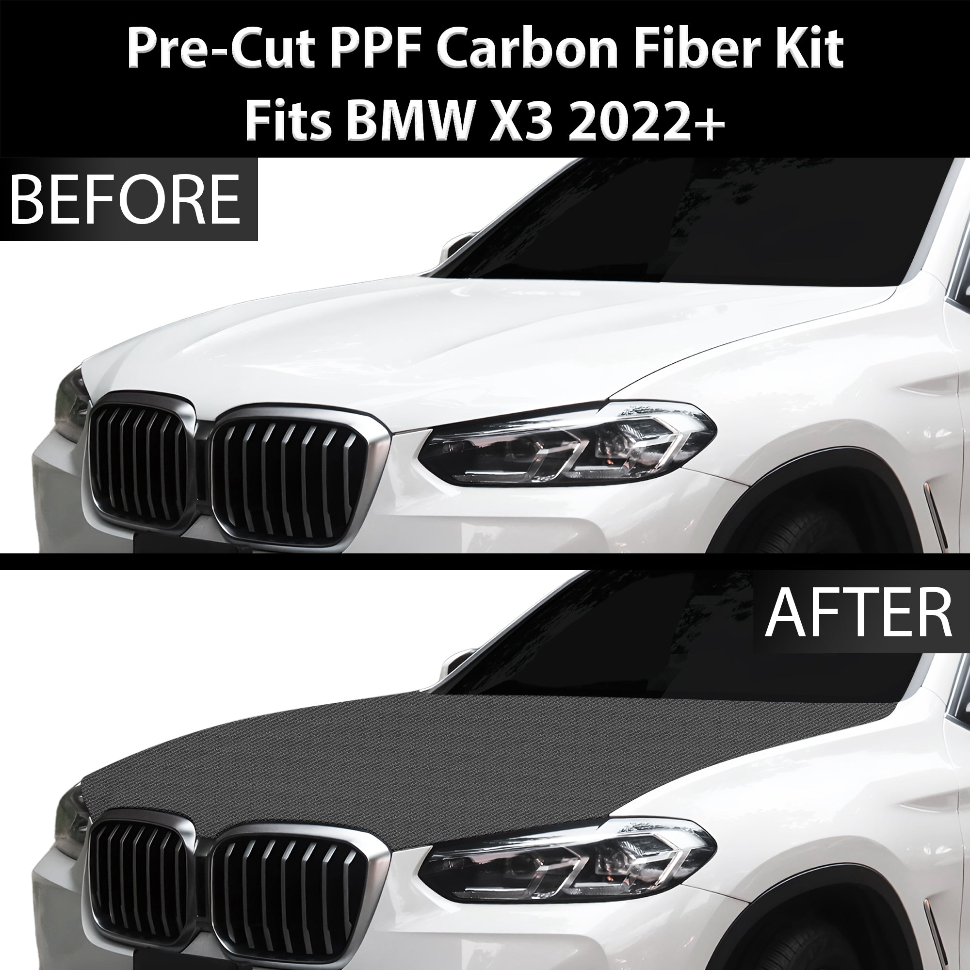 Fits BMW X3 2022+ Precut Premium Gloss Black Carbon Fiber Hood Paint Protection Film PPF Decal Film Kit - 0