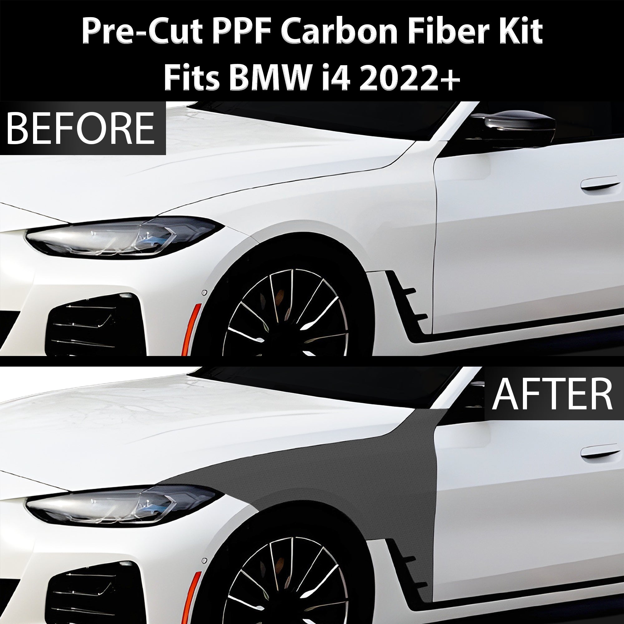 Fits BMW i4 2022+ Precut Premium Gloss Black Carbon Fiber Fender Paint Protection Film PPF Decal Film Kit Coverage - 0