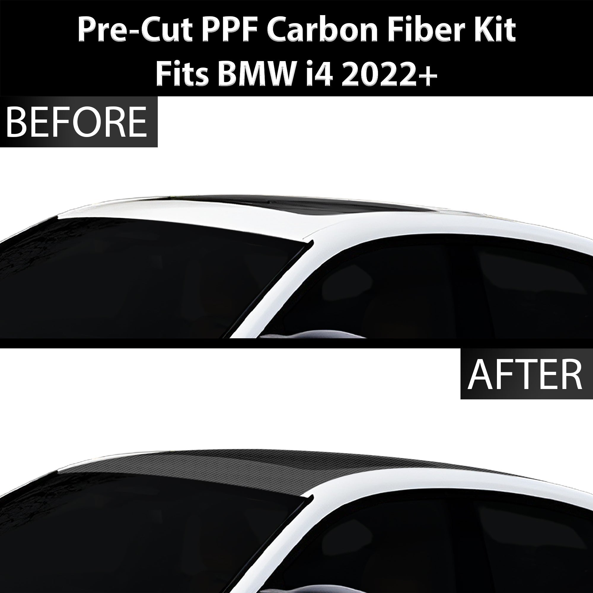 Fits BMW i4 2022+ Precut Premium Gloss Black Carbon Fiber Roof Paint Protection Film PPF Decal Film Kit Coverage - 0