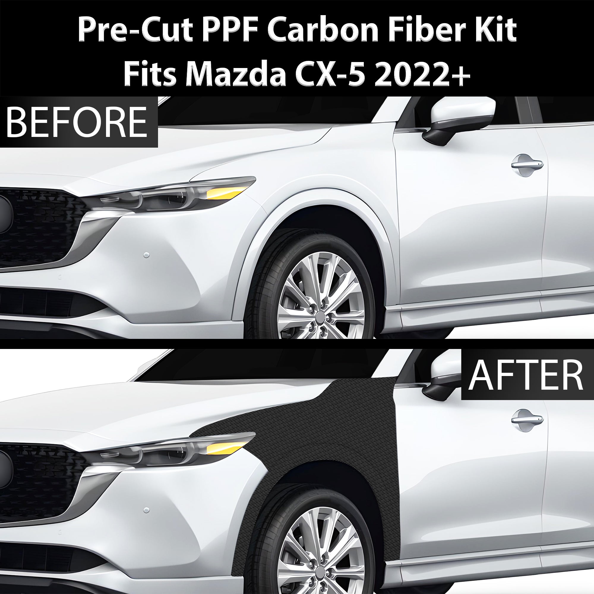 Fits Mazda CX-5 2017+ Precut Premium Gloss Black Carbon Fiber Fender Paint Protection Film PPF Decal Film Kit - 0