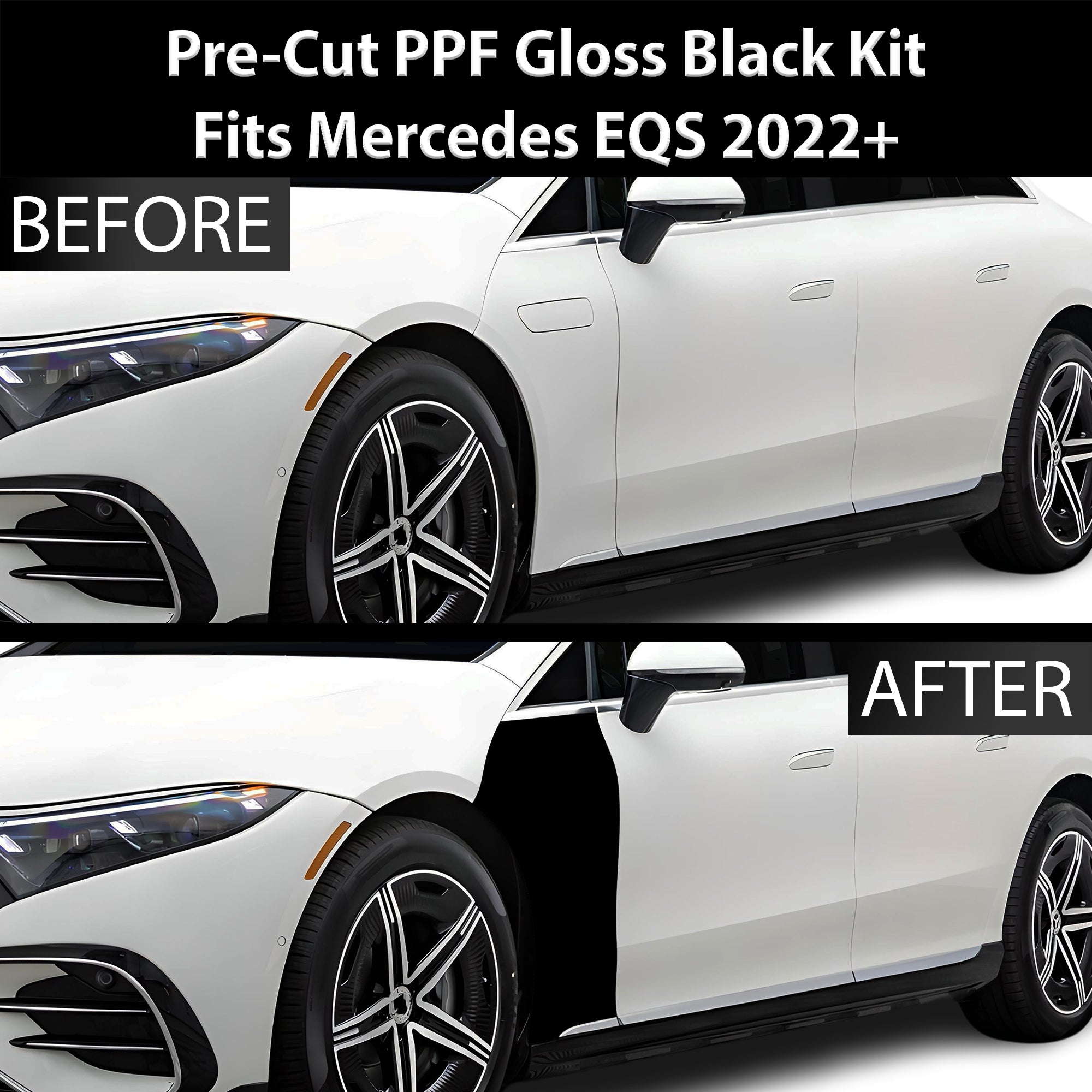 Fits Mercedes-Benz EQS 2022+ Precut Premium Gloss Black Carbon Fiber Fender Paint Protection Film PPF Decal Film Kit Cover