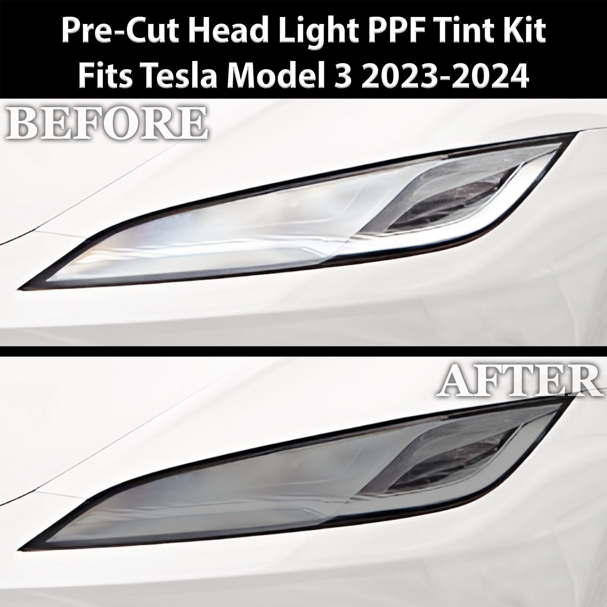 Full Headlight Taillight Precut Smoked PPF Tint Kit Film Overlay Fits Tesla Model 3 2024-2025