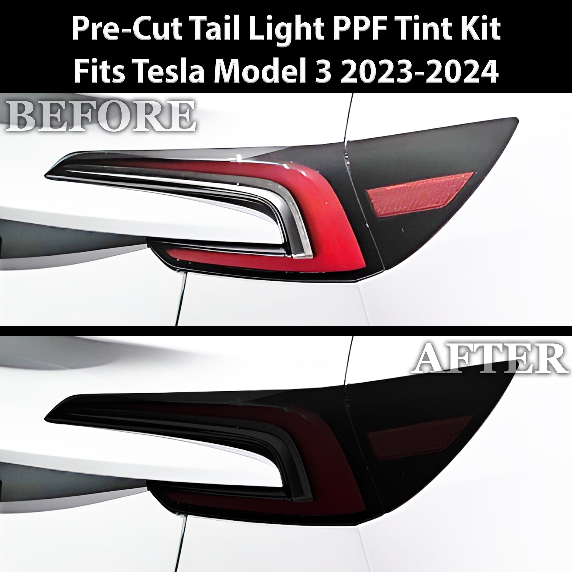 Full Headlight Taillight Precut Smoked PPF Tint Kit Film Overlay Fits Tesla Model 3 2024-2025 - 0