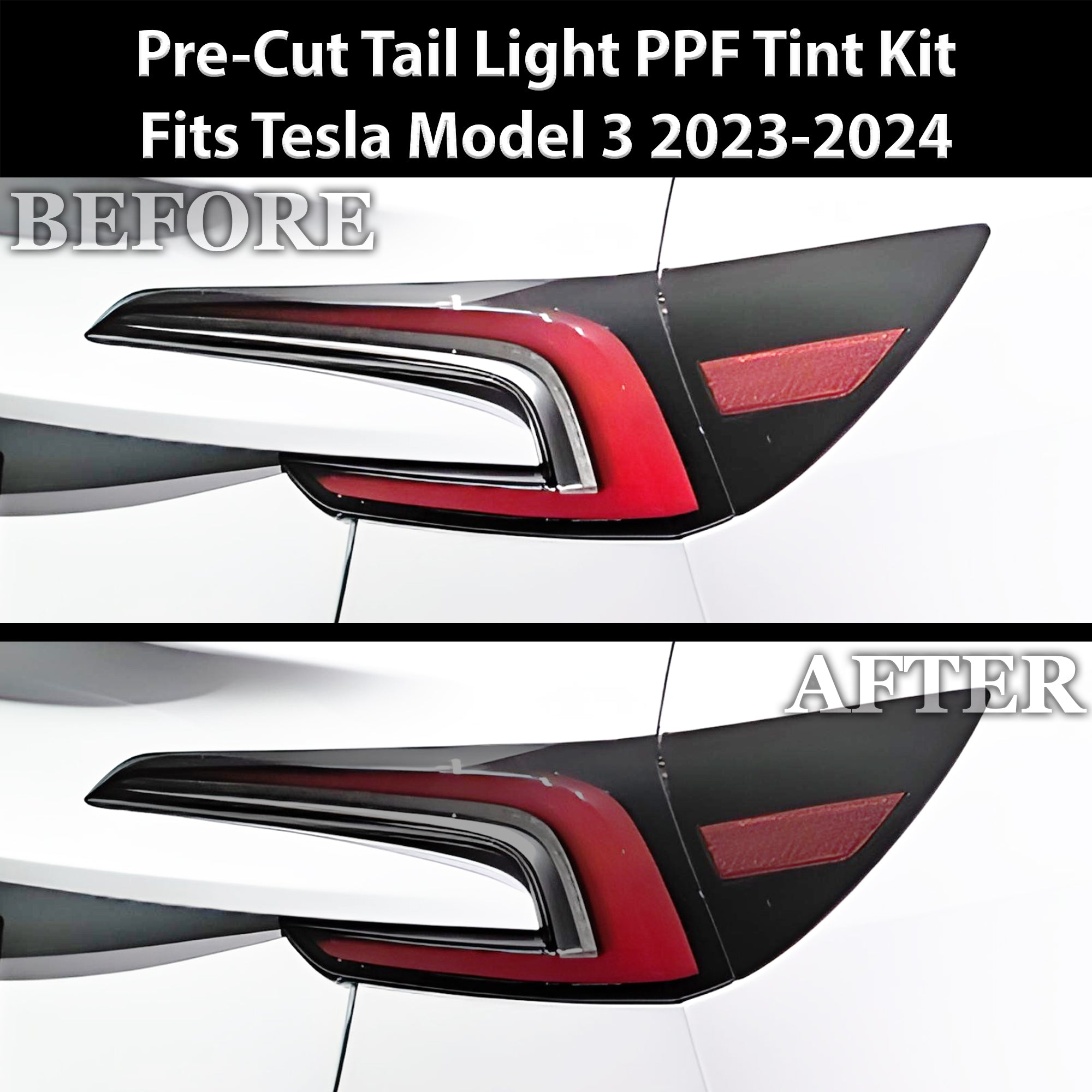 Full Headlight Taillight Precut Smoked PPF Tint Kit Film Overlay Fits Tesla Model 3 2024-2025