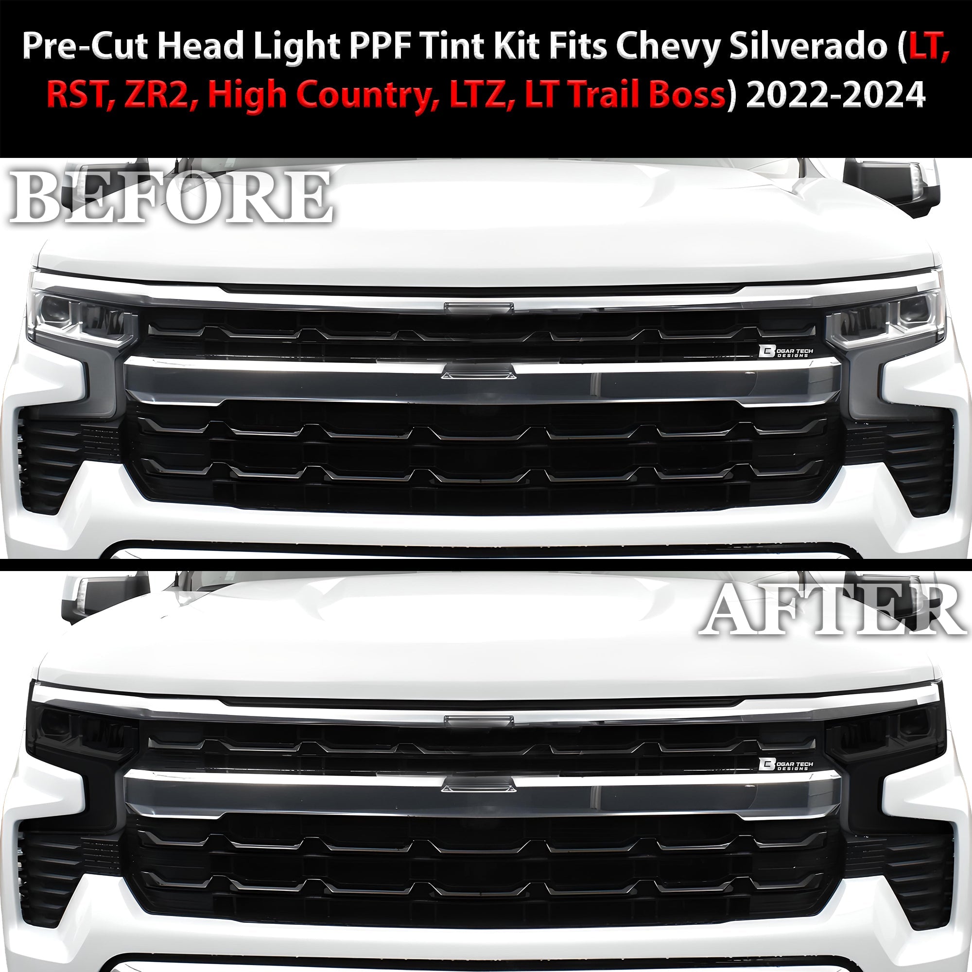 Full Headlight Taillight Precut Smoked PPF Tint Kit Film Overlay Fits Chevy Silverado 2019-2025