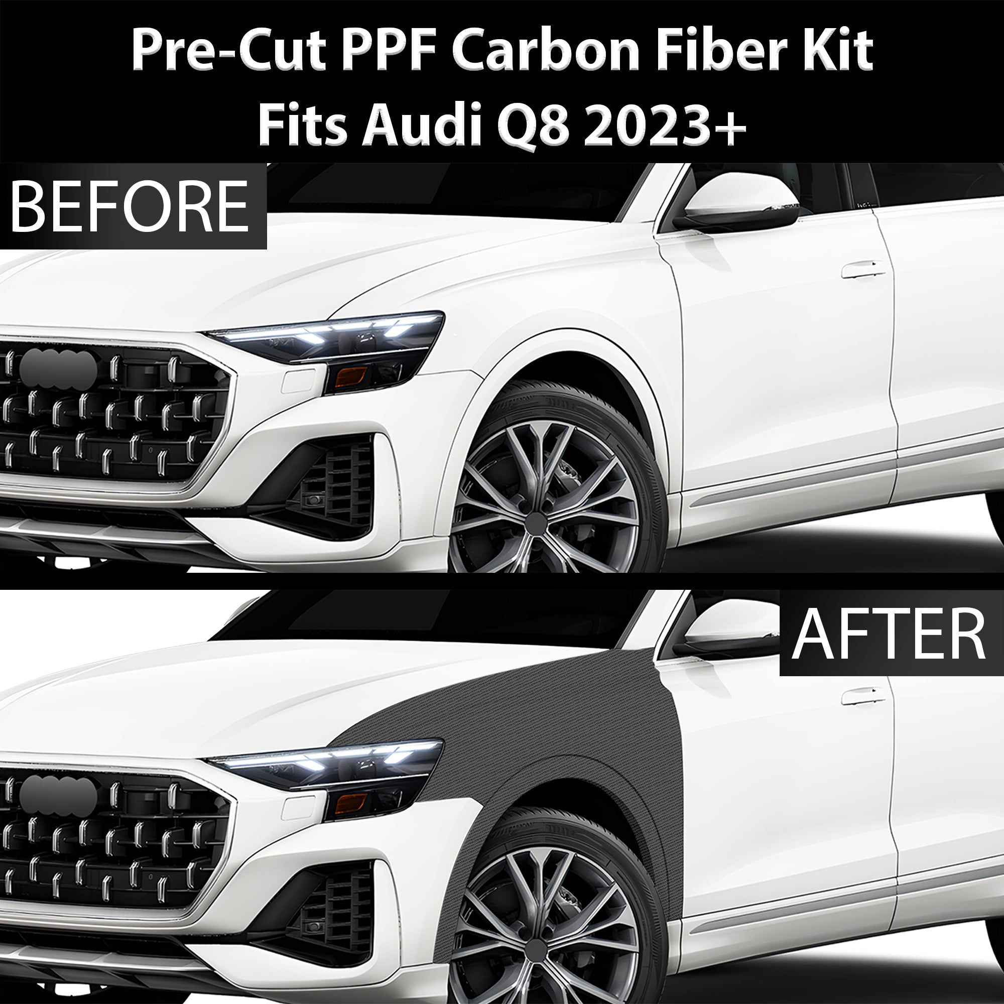 Fits Audi Q8 2023+ Precut Premium Gloss Black Carbon Fiber Fender Paint Protection Film PPF Decal Film Kit Cover - 0