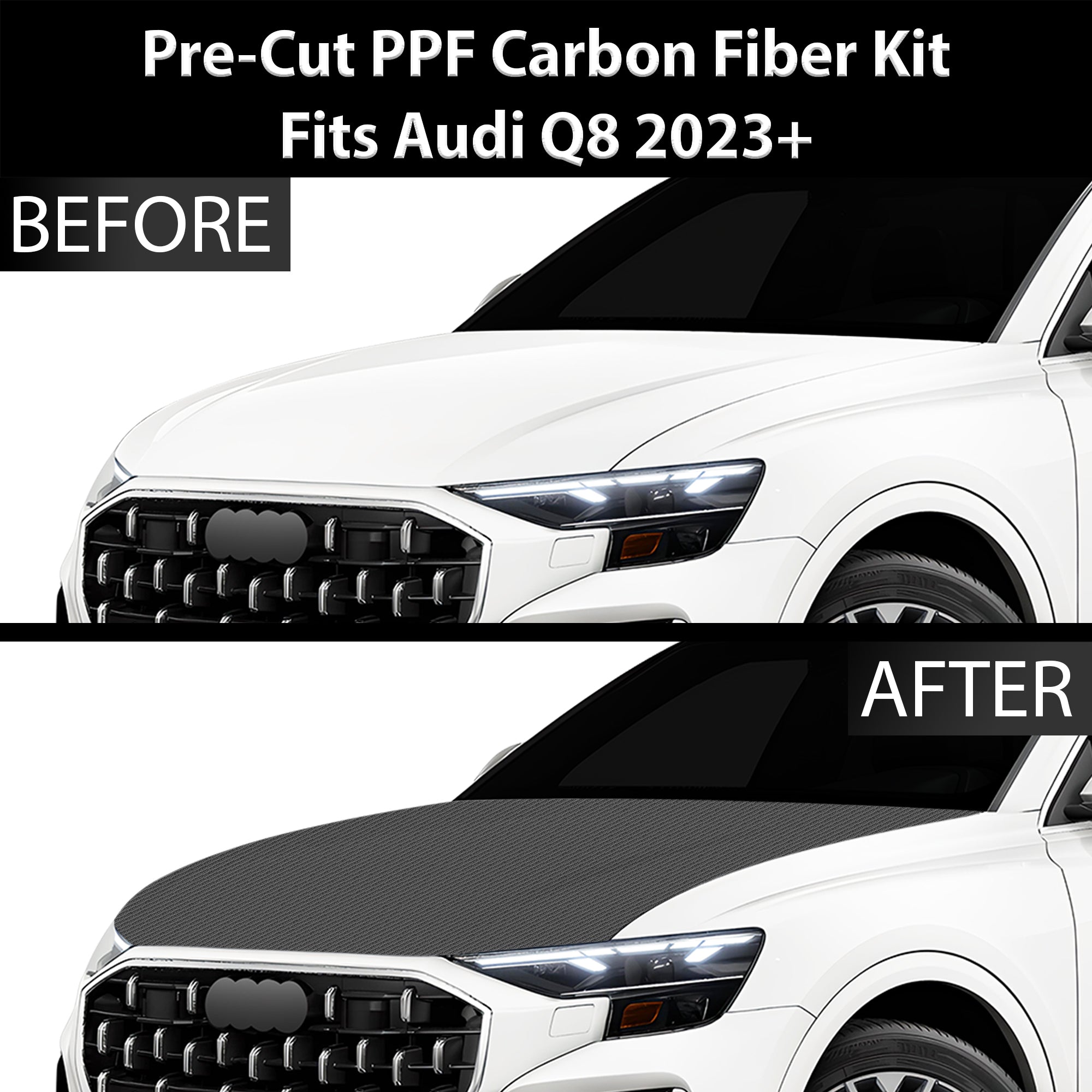 Fits Audi Q8 2023+ Precut Premium Gloss Black Carbon Fiber Hood Paint Protection Film PPF Decal Film Kit Cover - 0