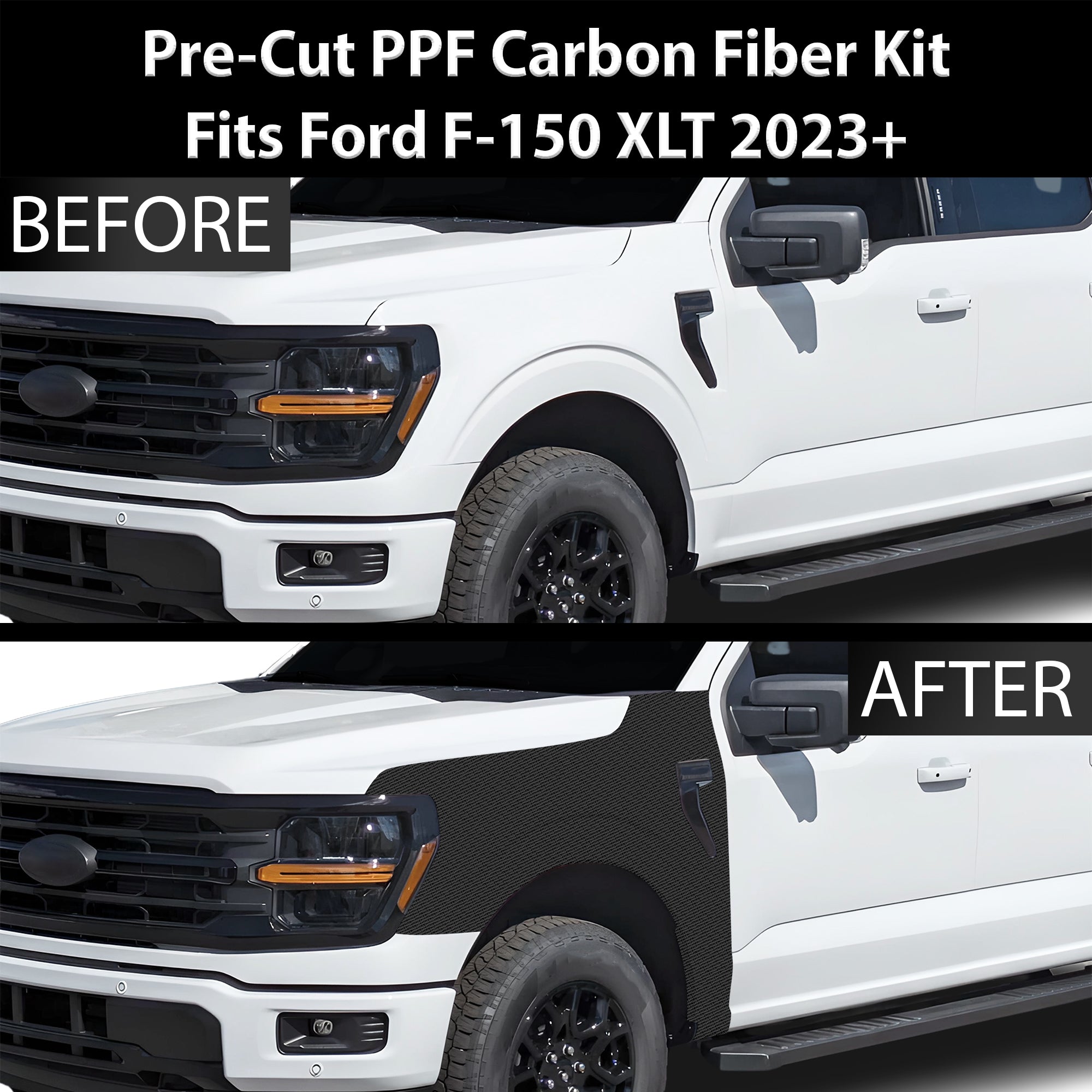 Fits Ford F-150 2021+ Precut Premium Gloss Black Carbon Fiber Fender Paint Protection Film PPF Decal Film Kit Cover - 0