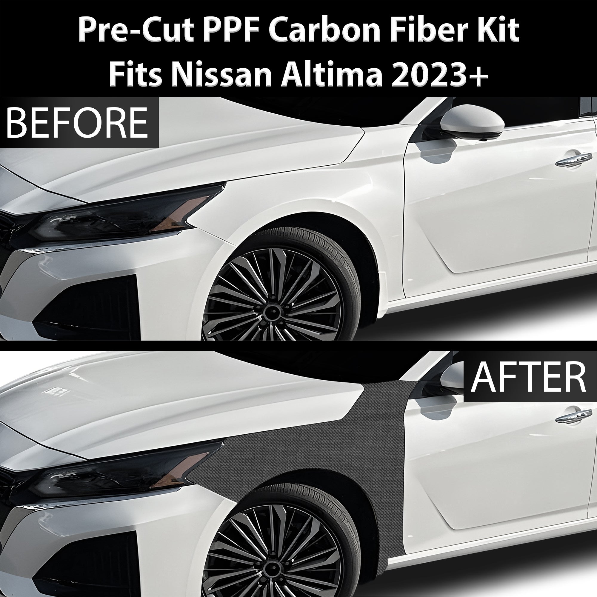Fits Nissan Altima 2019-2024 Precut Premium Gloss Black Carbon Fiber Fender Paint Protection Film PPF Decal Film Kit - 0