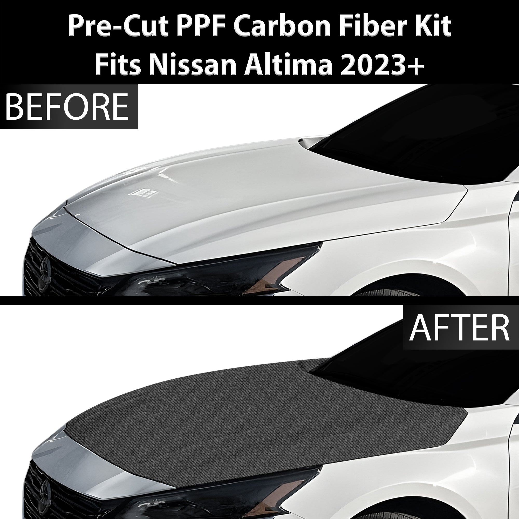 Fits Nissan Altima 2019-2024 Precut Premium Gloss Black Carbon Fiber Hood Paint Protection Film PPF Decal Film Kit - 0