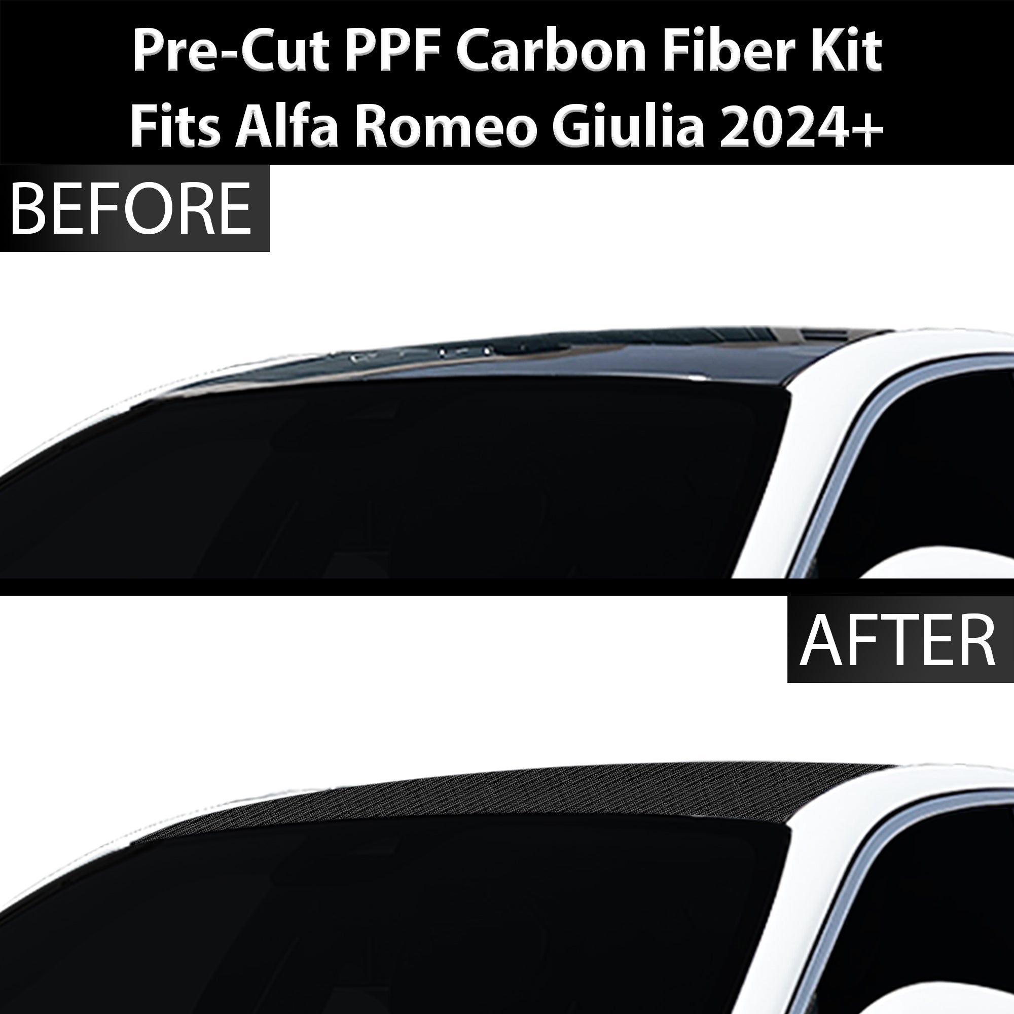 Fits Alfa Romeo Giulia 2016+ Precut Premium Gloss Black Carbon Fiber Roof Paint Protection Film PPF Decal Film Kit - 0