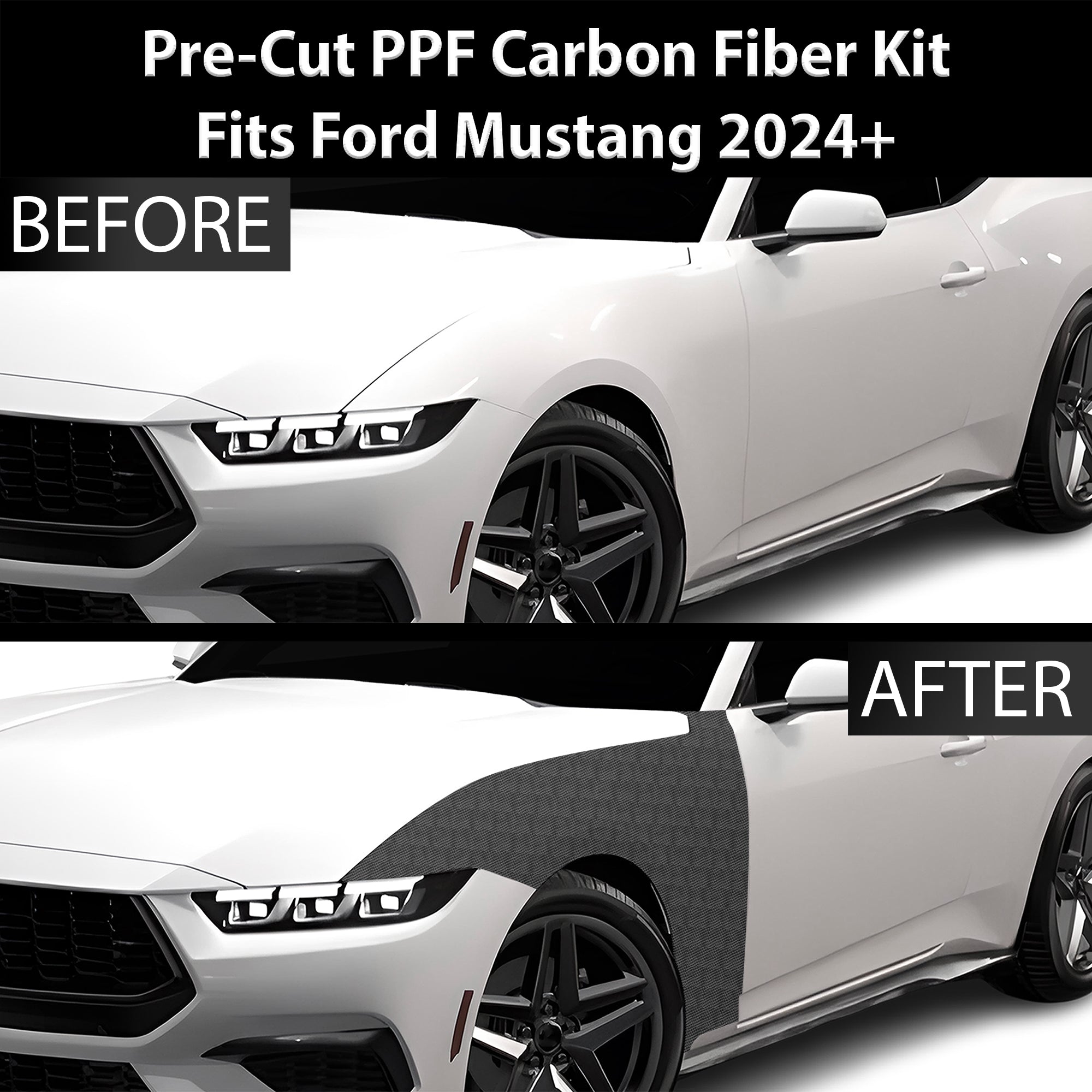 Fits Ford Mustang 2024+ Precut Premium Gloss Black Carbon Fiber Fender Paint Protection Film PPF Decal Film Kit - 0
