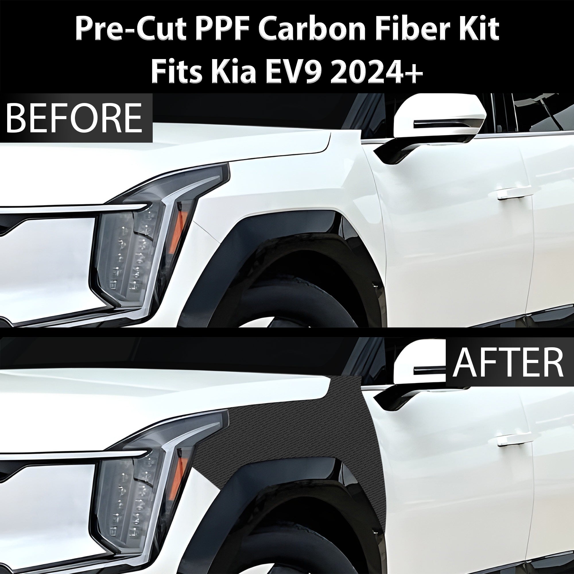 Fits KIA EV9 2024+ Precut Premium Gloss Black Carbon Fiber Fender Paint Protection Film PPF Decal Film Kit - 0